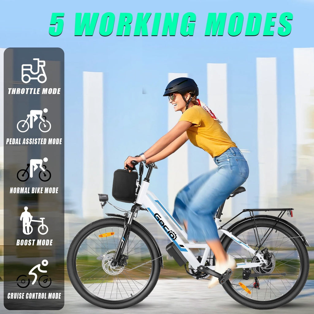 Gocio UL2849 Certified 26 Electric Bike for Adults, 750W Peak Motor, 48V 7.8Ah Battery, 19.8 mph 7-Speed Commuter Ebike with Disc Brakes