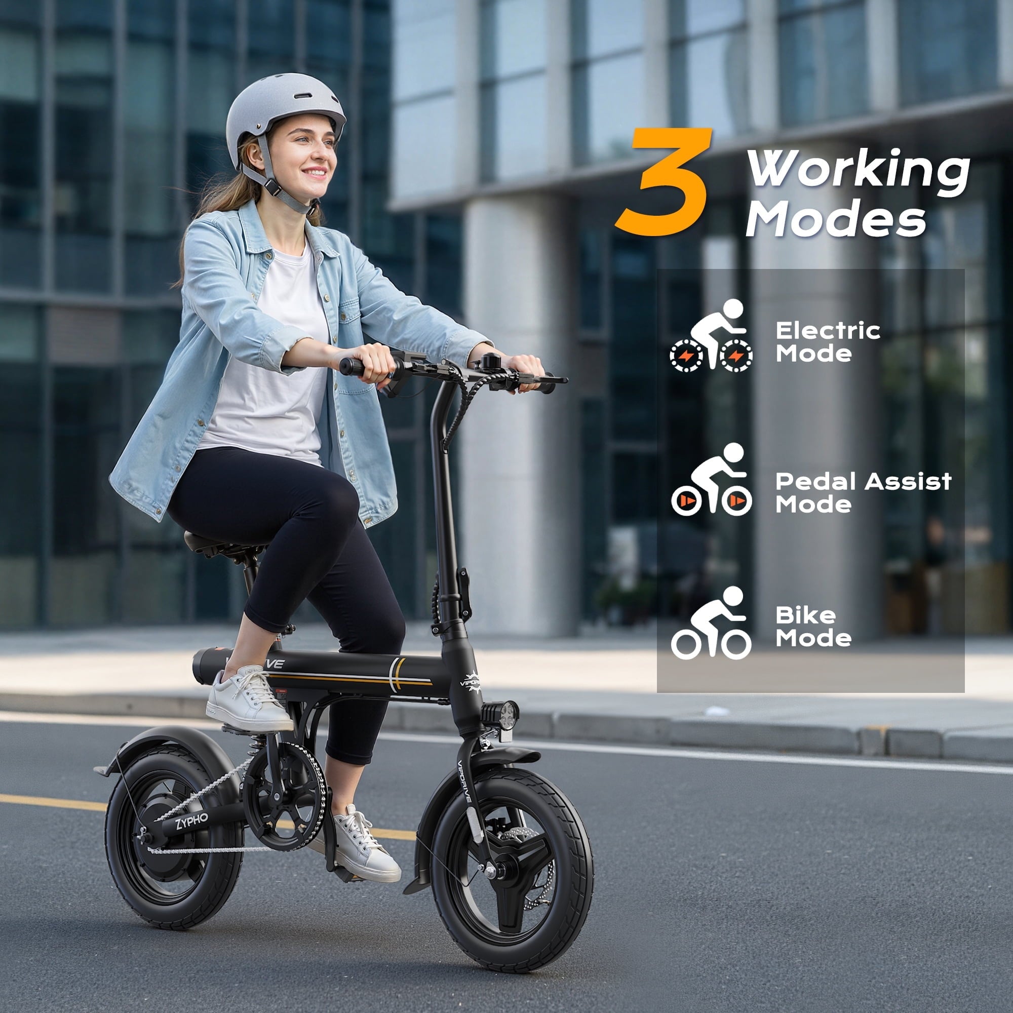 VIPDRIVE Electric Bike, 14 Folding EBike for Adults, 500W Peak Motor, 36V 7.8Ah Battery, 20MPH City Commuter E-Bike, Mini Ebike, LCD Display, UL2849