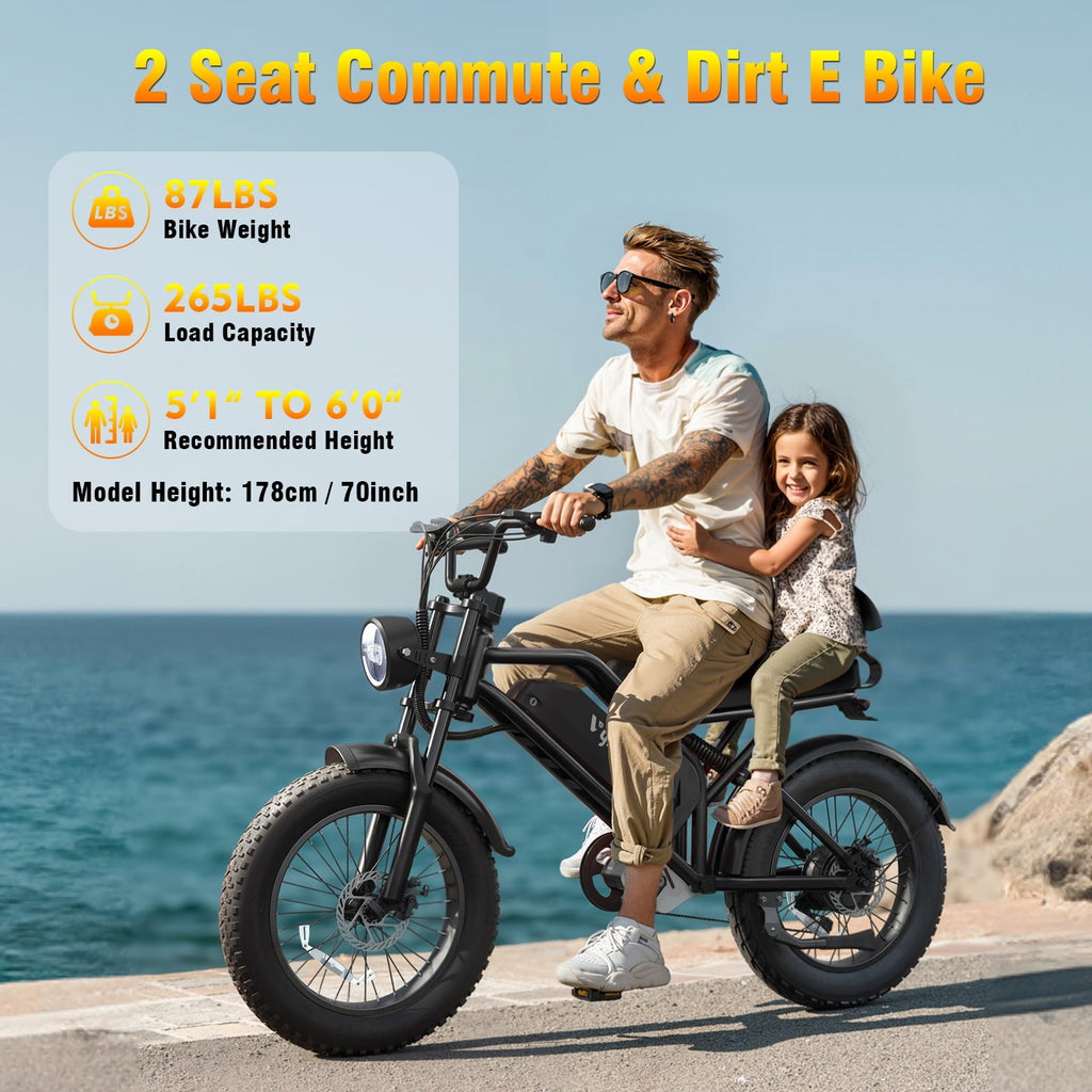 1500W Electric Bike, 20 Fat Tire E-Mountain Bikes, 48V 18Ah 32MPH Ebike for Adults Full Suspension UL2849, All-Terrain E-Bike, Orange