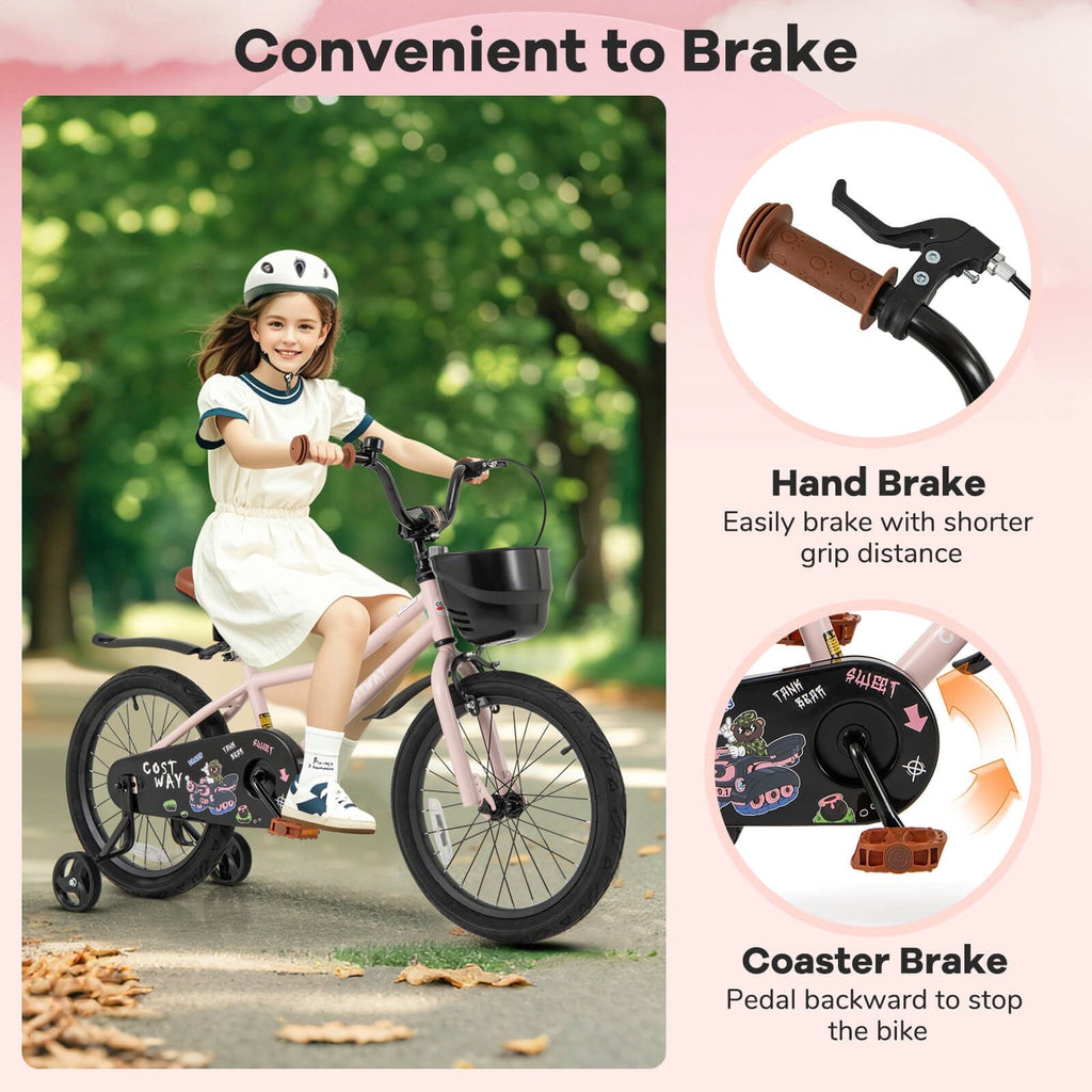 Costway 12 Kid's Bike with Training Wheels Adjustable Handlebar & Seat Handbrake Green