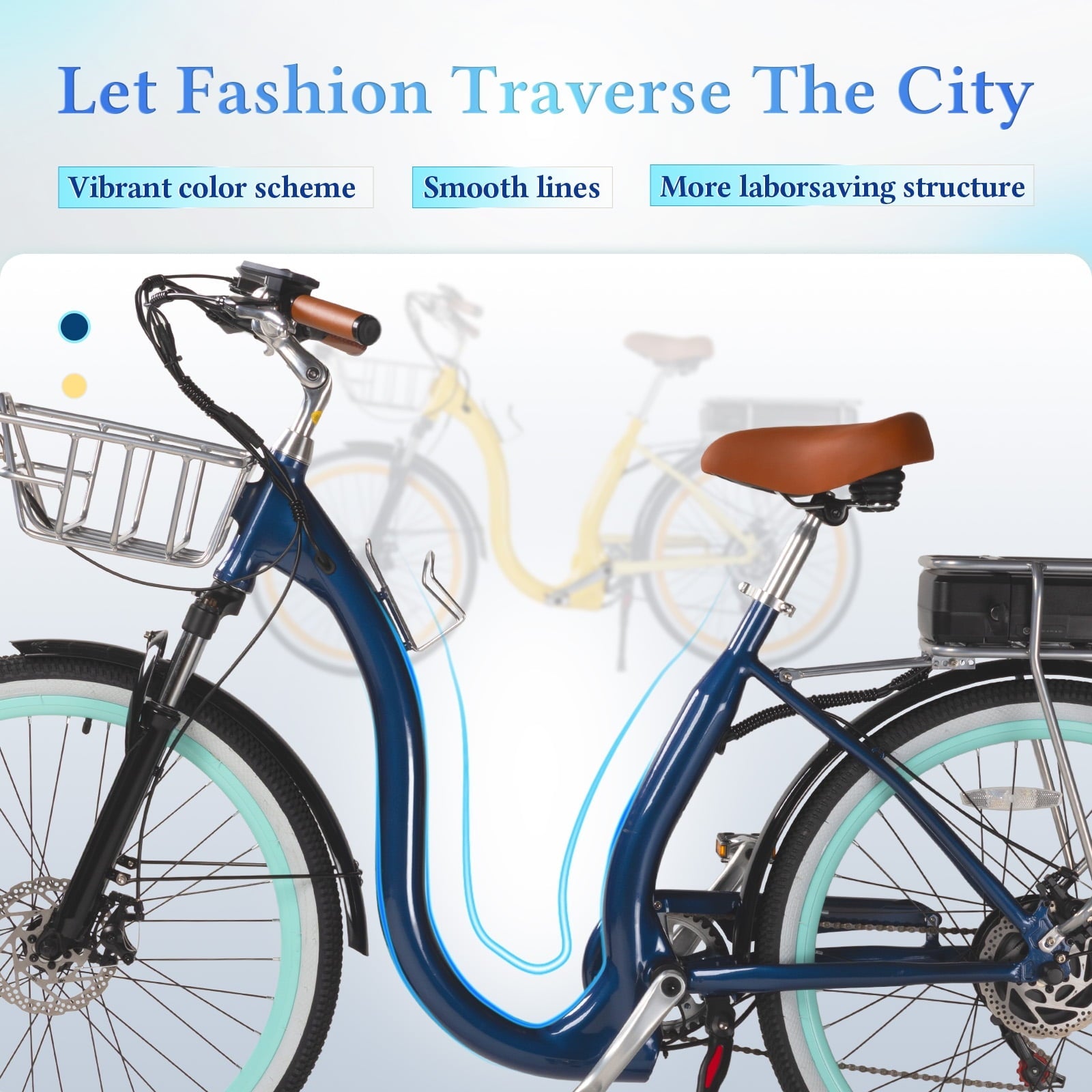 26 Inch Cruiser Electric Bike, E-Bike for Adults with 48V 15.6AH Removable Battery, Step Through Ebike for Women Men UL2849- Blue