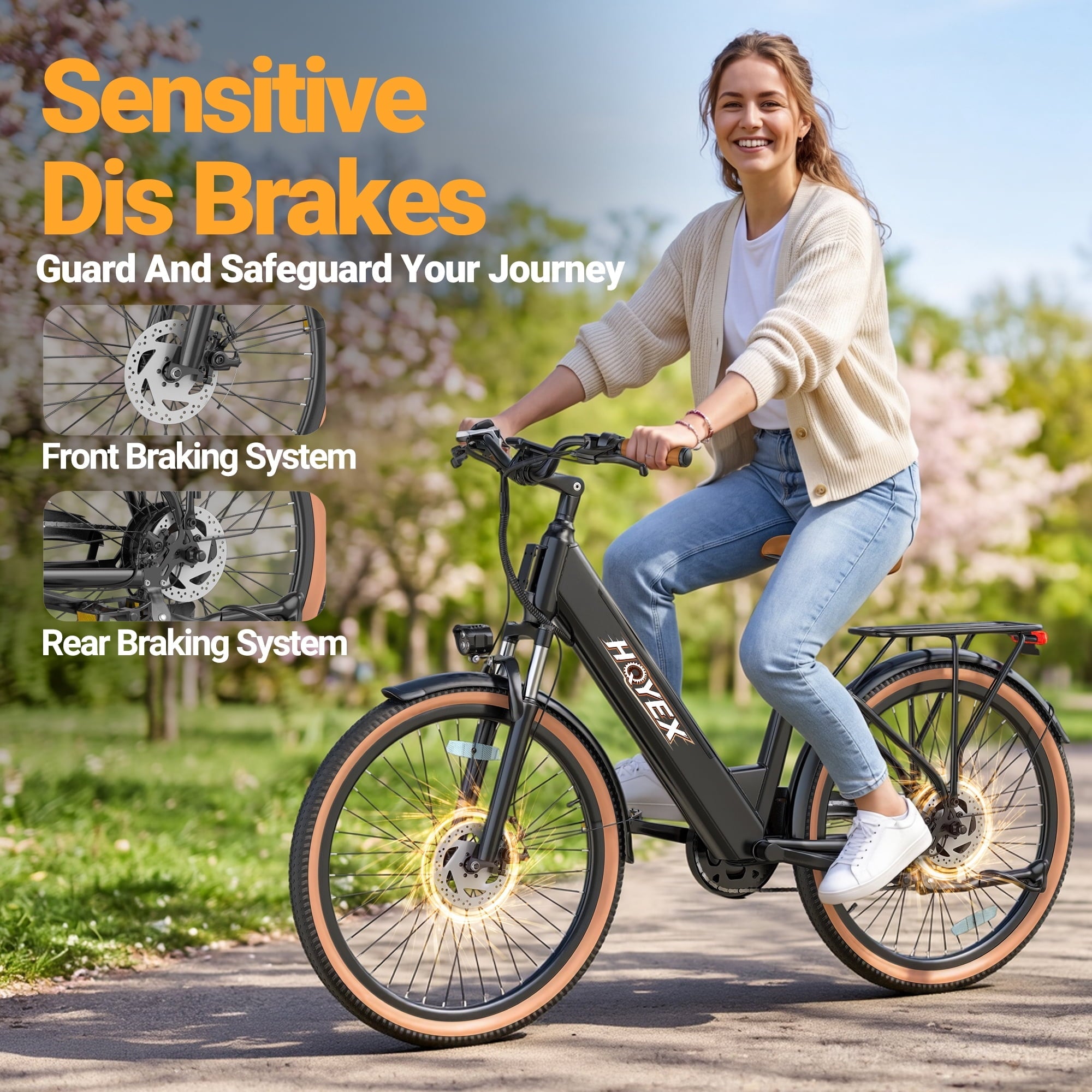 HQYEX HQ26 Electric Bike, 26 Inch Tire 1500W Powerful Brushless Motor Ebike, 48V 11AH Removable Rechargeable Battery, 7-Speed Gear Shift Electric Bicycle, Comfortable City Commuter E Bike for Adults
