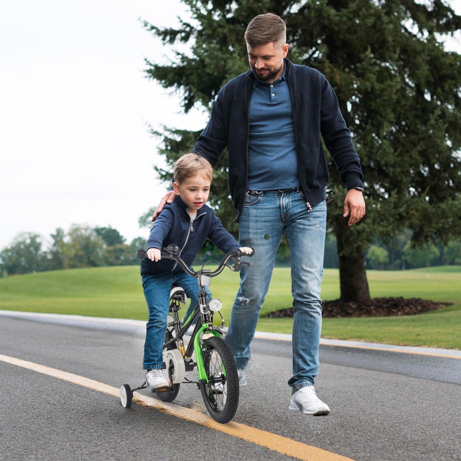 GLAF 12 14 16 Inch Boys Bike with Training Wheels & Water Bottle Holder, for Kids Ages 2-7 Years, Durable Construction, Green