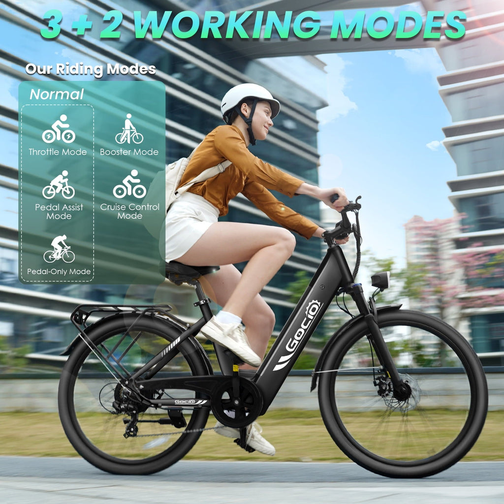 Gocio 26 x 2.1 Electric Bike for Adults, 500W Commuter Ebike, 48V 720wh Built-in Battery, 5 Riding Modes, Max 60 Miles, LCD, Lockable Front Suspension Step Thru E Bikes UL 2849