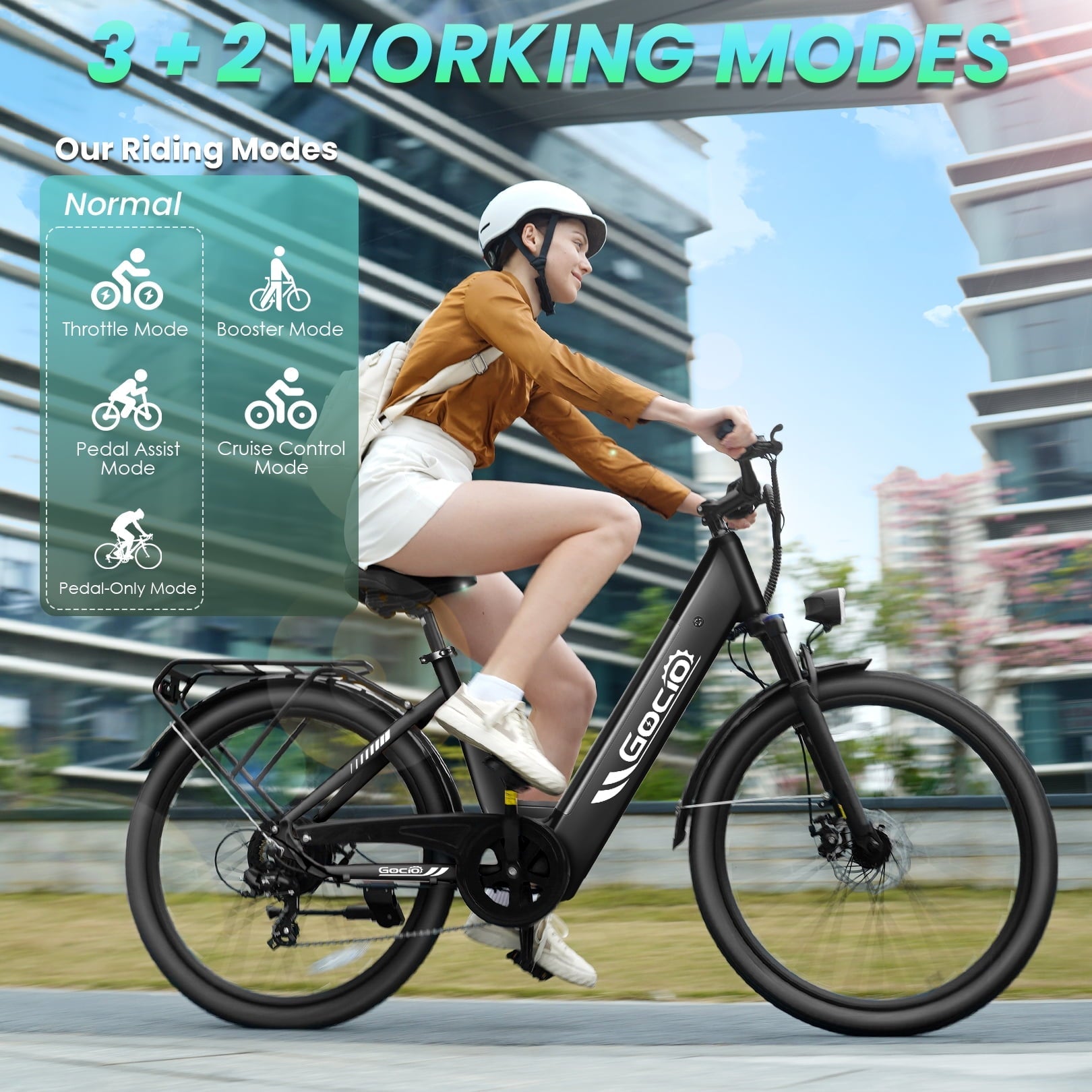 Gocio 26 x 2.1 Electric Bike for Adults, 500W Commuter Ebike, 48V 720wh Built-in Battery, 5 Riding Modes, Max 60 Miles, LCD, Lockable Front Suspension Step Thru E Bikes UL 2849