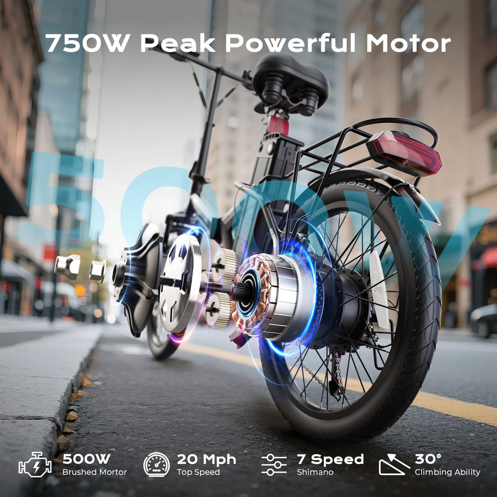 AIRWEST Electric Bike, 20 Folding Ebike for Adults, Peak 750W 20MPH Commuter E Bike with 48V 7.8AH Battery&7 Speed Gear & Dual Disc Brake & Front Suspension, 40 Miles Range (UL2849)