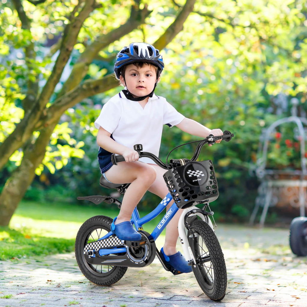 Costway 14'' Kid's Bike with Removable Training Wheels & Basket for 3-5 Years Old White