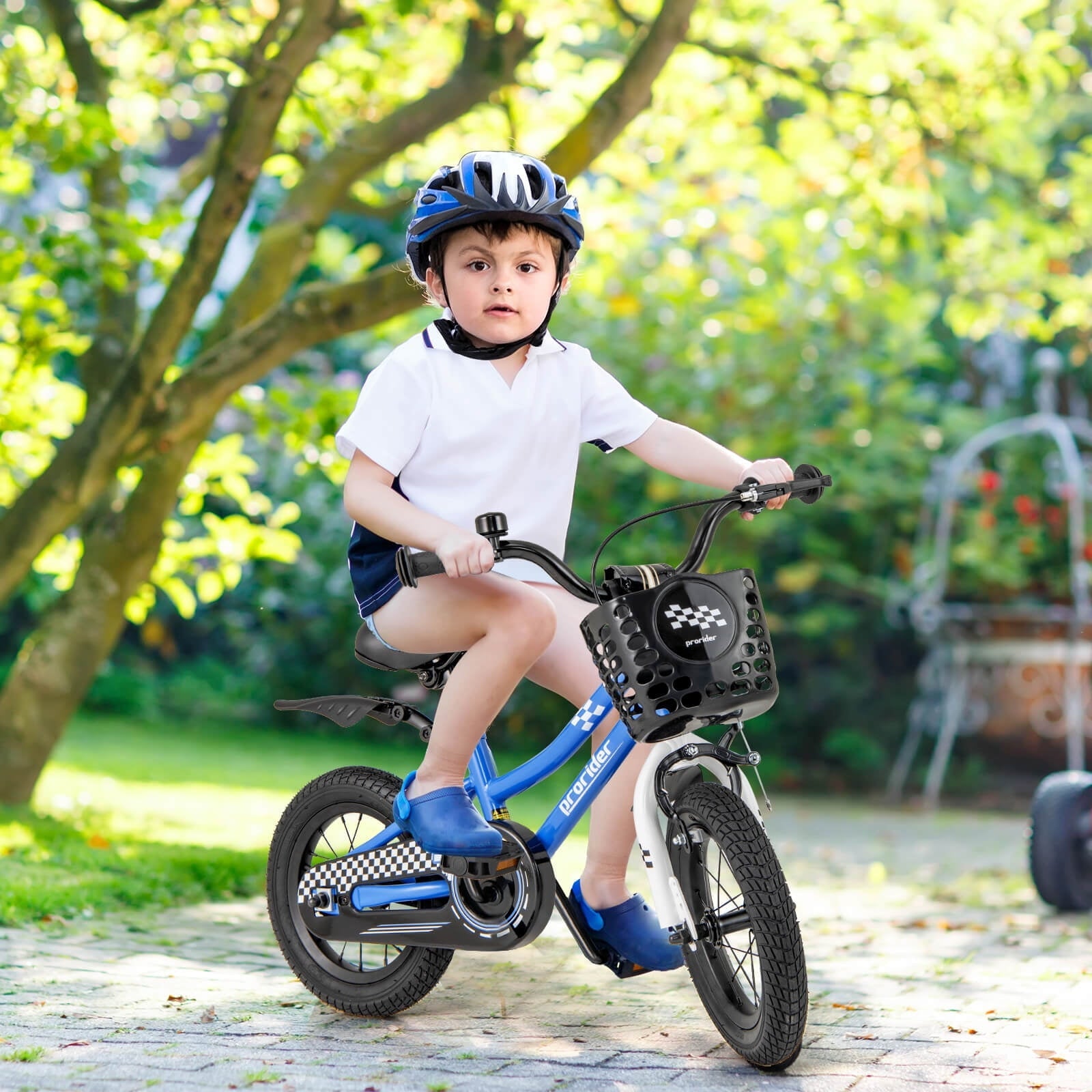 Costway 14'' Kid's Bike with Removable Training Wheels & Basket for 3-5 Years Old Blue