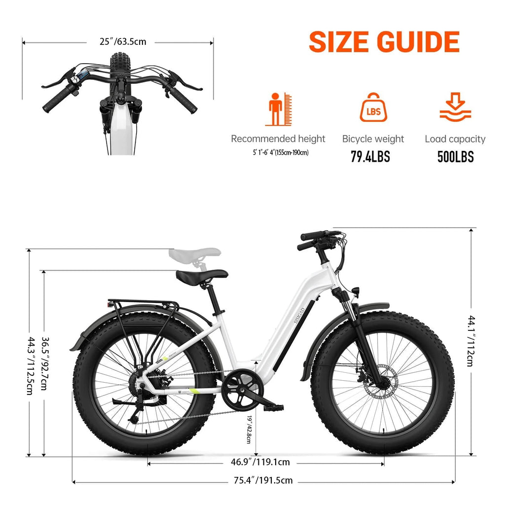 SISIGAD Electric Bike, Peak 750W 28 Mph E-Mountain Bike for Adults, 48V/500WH Battery, 26 Off-Road Tires, UL2849, White Gray