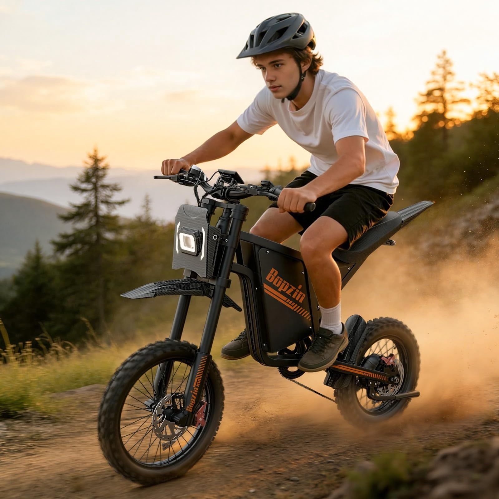 Bopzin Electric Dirt Bike for Adults, Smart App Anti-Theft, 60V 25Ah Up to 100 Miles, 3000W 20x3.0 Fat Tire Electric Bike UL2849