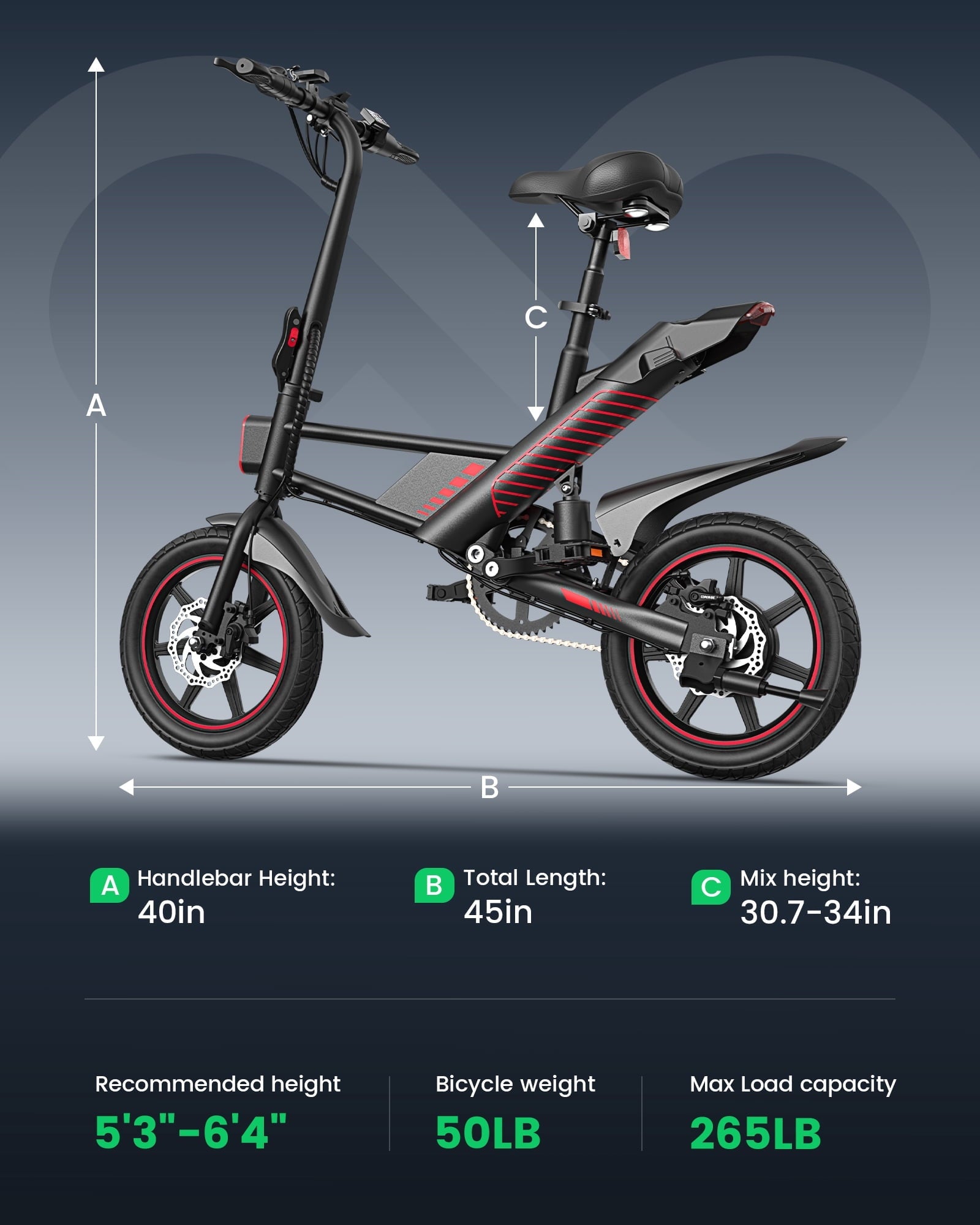 MIHOVER 14 Mini Electric Bike for Adults & Students, 3 Modes 30 Miles Range Rear Suspension,  E-Bike with Phone Holder & Lock, UL2849 Certified-Black