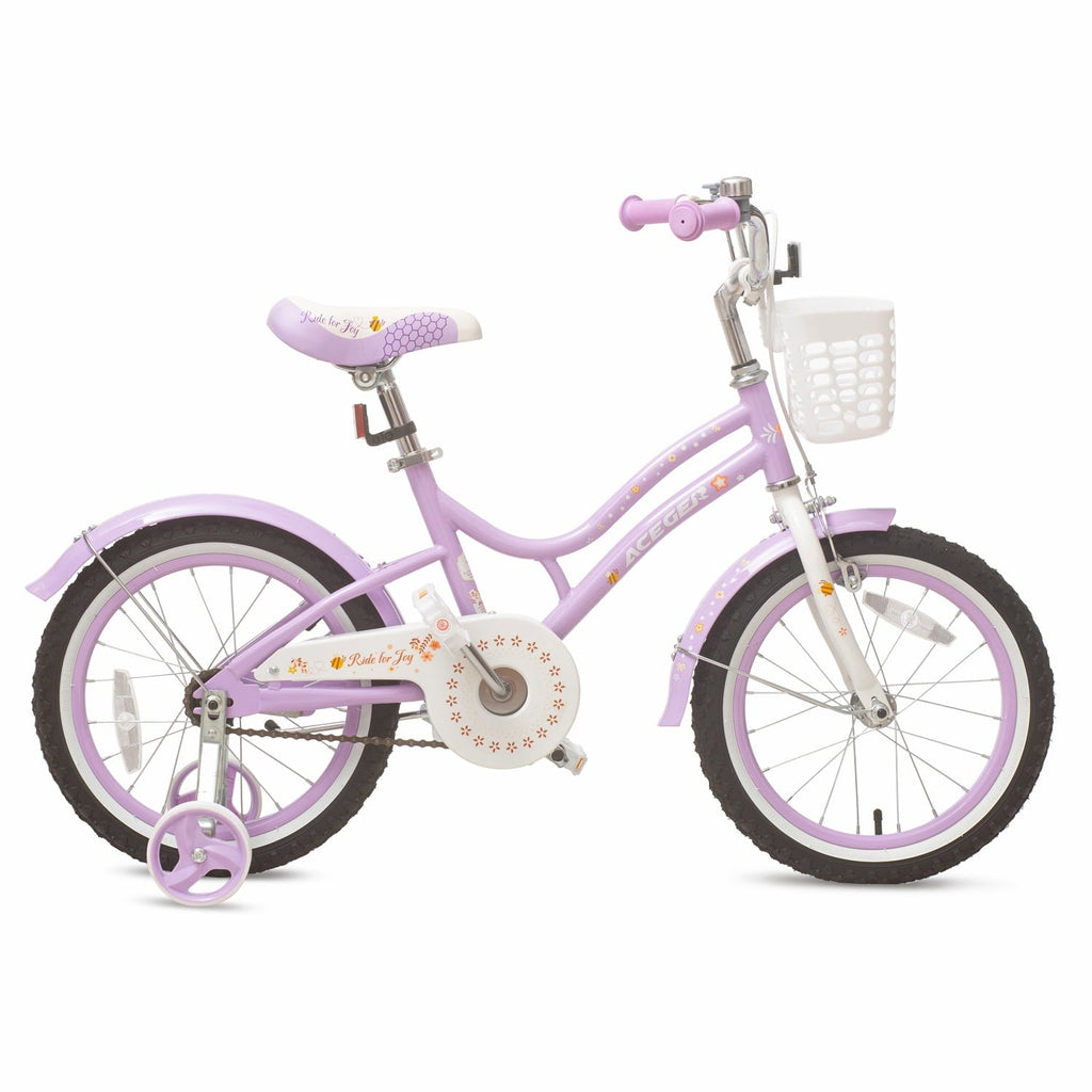 ACEGER 16 Inch Bike with Basket and Training Wheels for Girls Ages 5-9, Pink