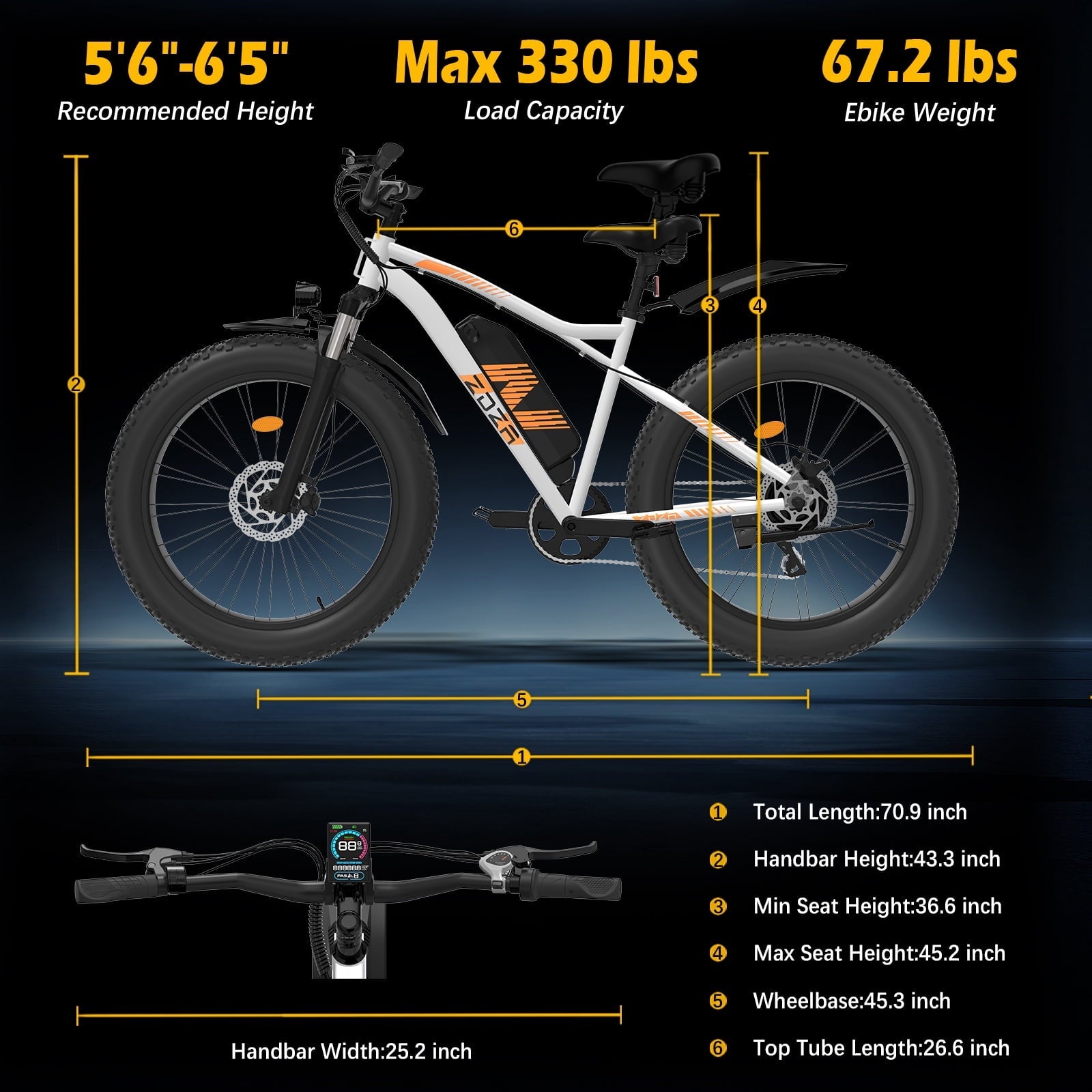ZDZA Electric Bike for Adults, Peak 1500W Motor E-Mountain Bicycle, 26 Fat Tire 28mph Ebike, 48V 15Ah Removable, Dual Suspension with Shelf UL2849, Black