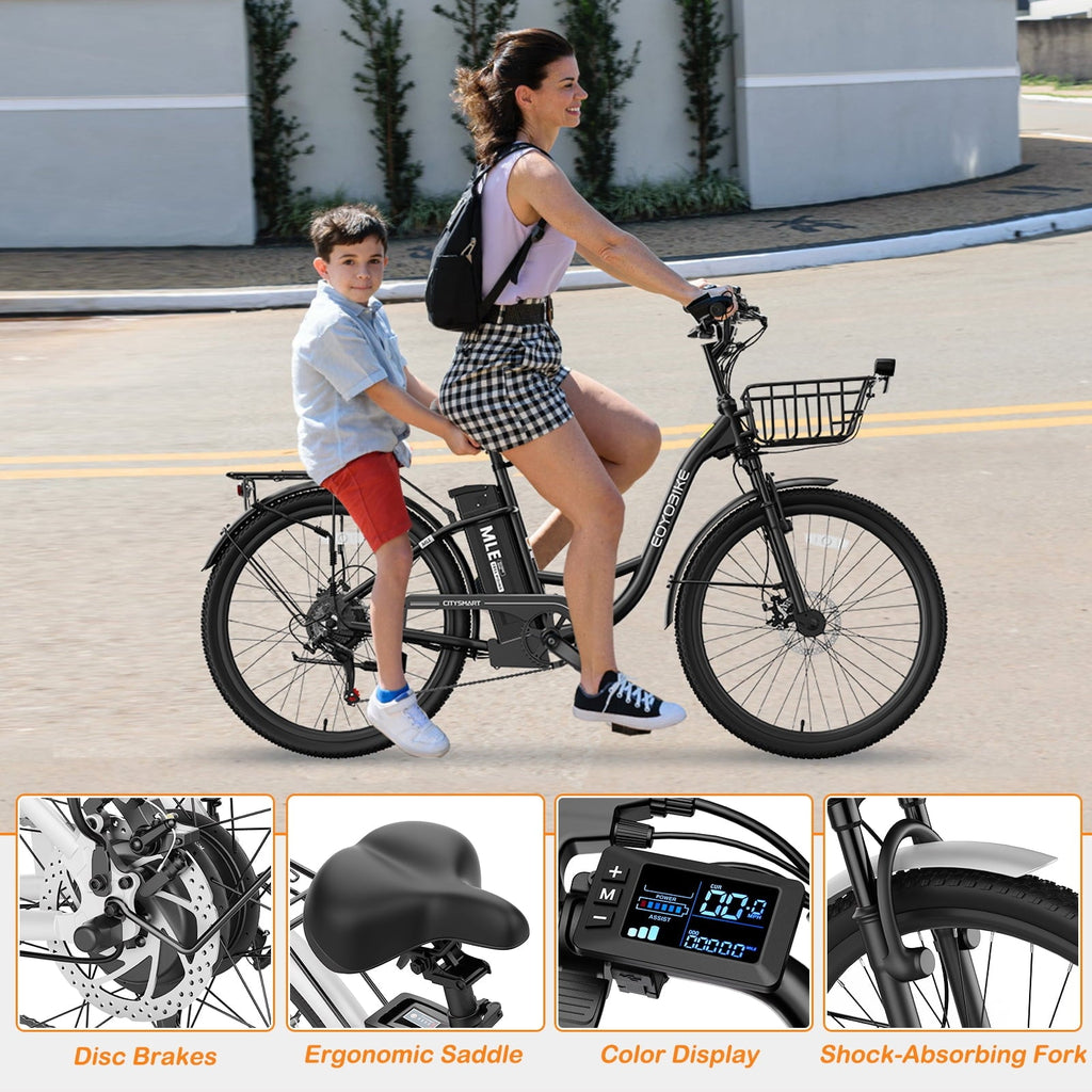 MOONCOOL Electric Bicycle for Adults 350W , 7-Speed Ebike with 36V 10.4Ah Removable Battery . 40 Miles Range , 20 mph Electric Commuter Bike for Women Men