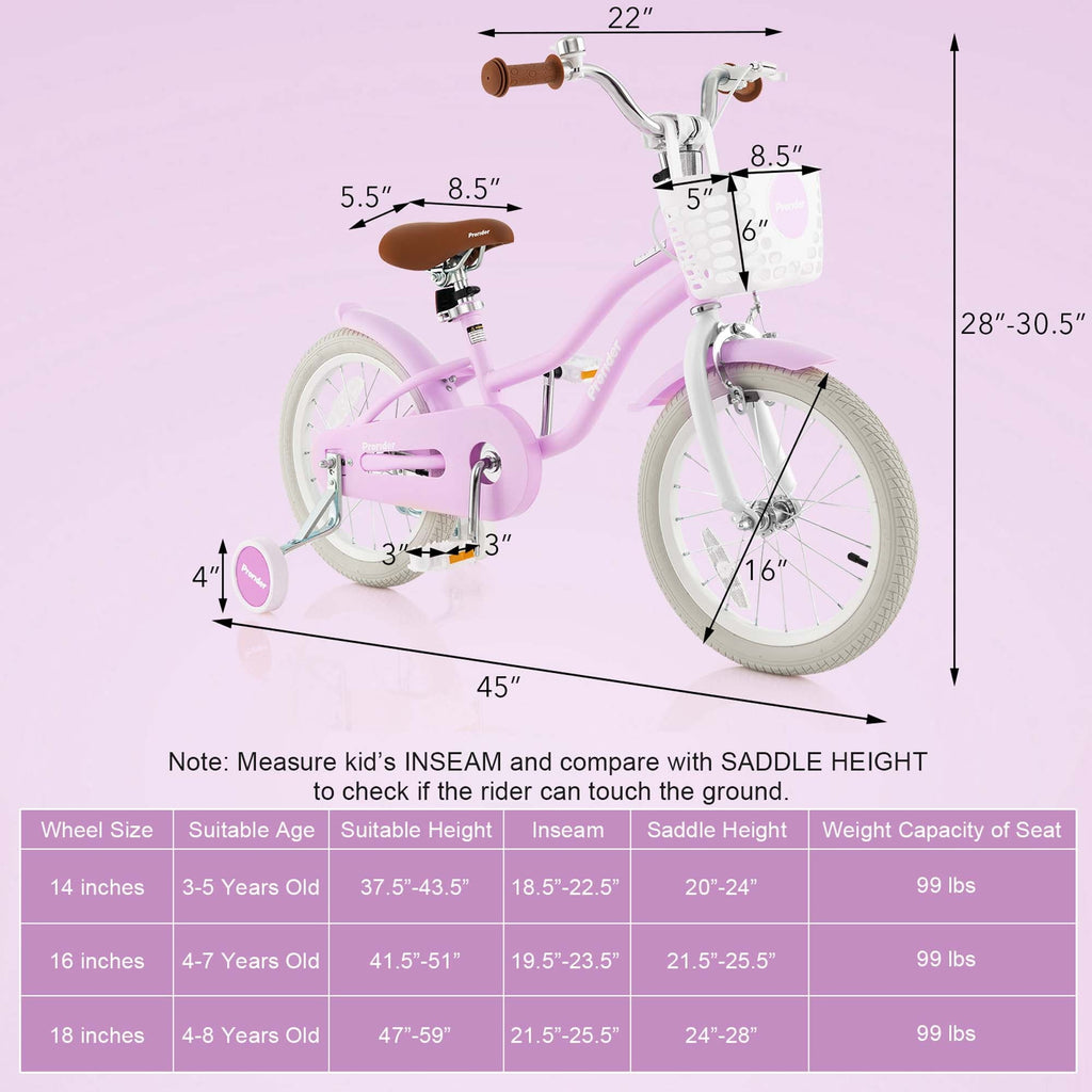 Costway 18'' Kids Bike Toddler Bicycle with Training Wheel Kickstand for 4-8 Years Old Pink