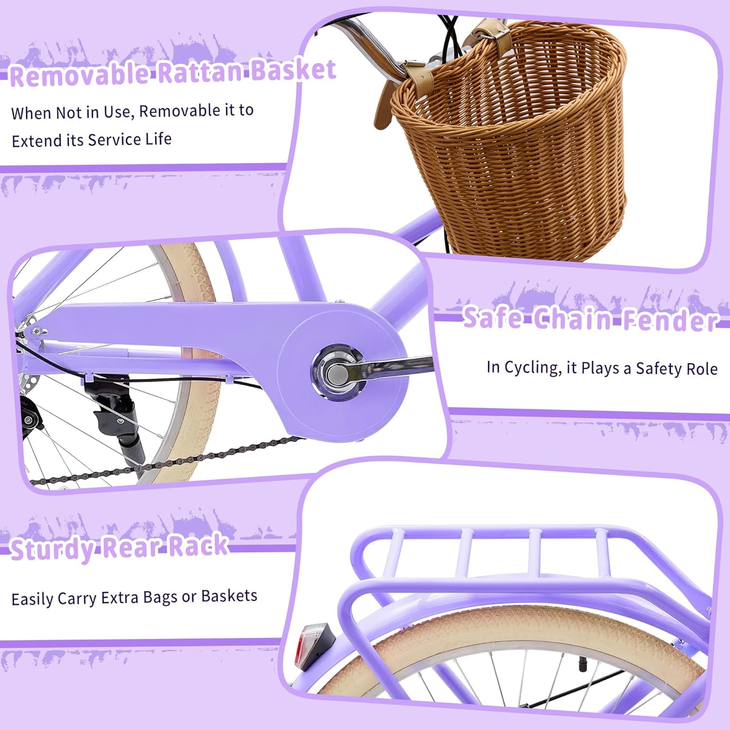 24 Beach Cruisers for Women, Pipleo Bikes for Women with Rattan Basket, 7-Speed & Step-Through Frame