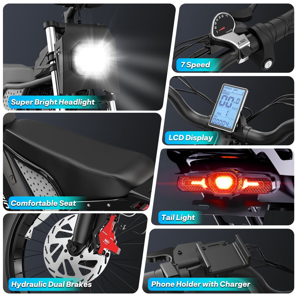 Electric Bike for Adults,1500W 35MPH,48V 20AH 30-80 Miles,20'' Fat Tire Mountain Bike with Rear Rack UL2849