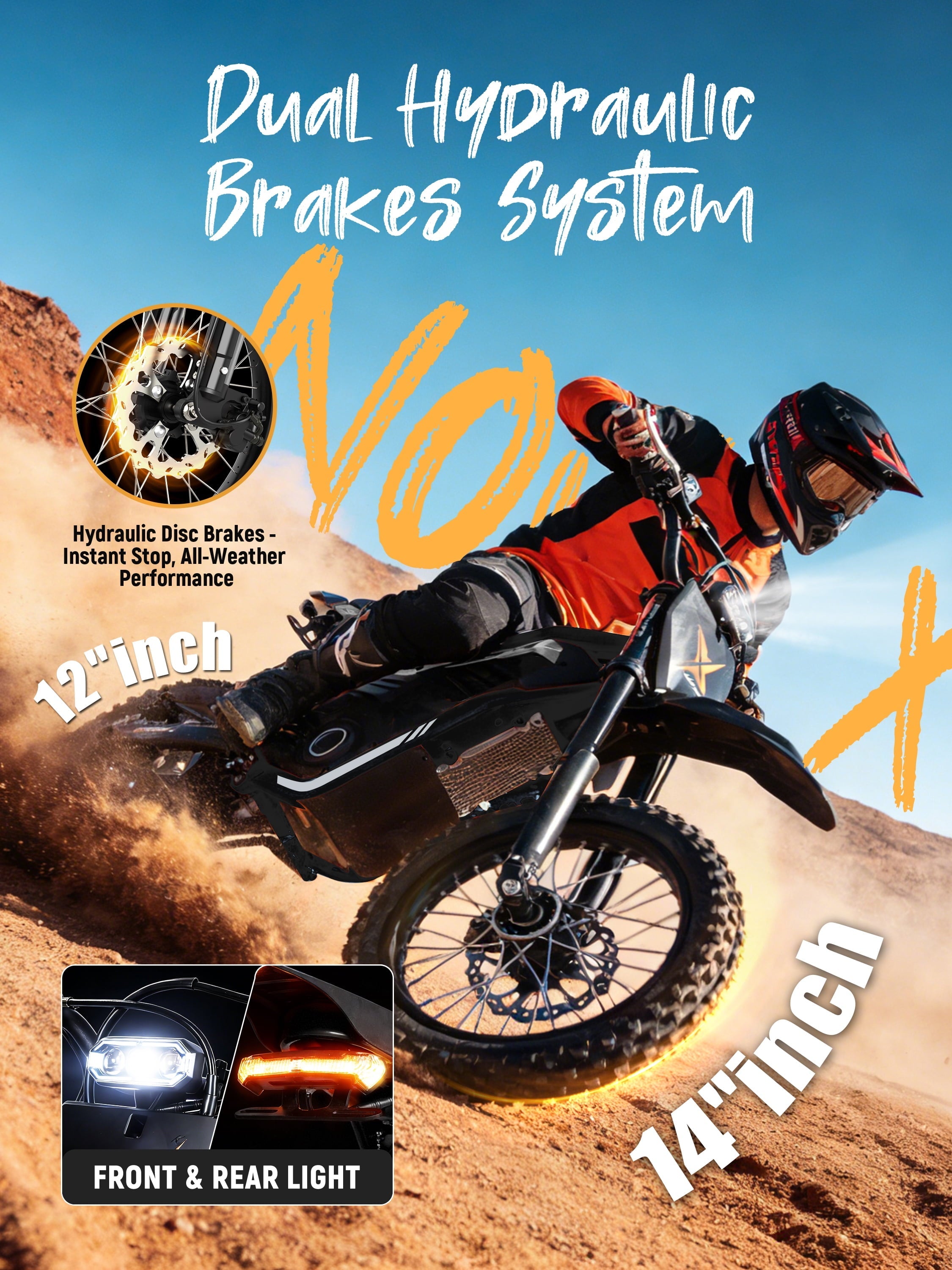 ESKUTE NovaX Electric Dirt Bike for Teens & Adults, 4000W Peak Mid-Drive Motor, 35-46 MPH Off-Road E-Bike, 48V 22.8Ah Battery, 14/12 Wheels, Hydraulic Dual Shock Suspension Orange