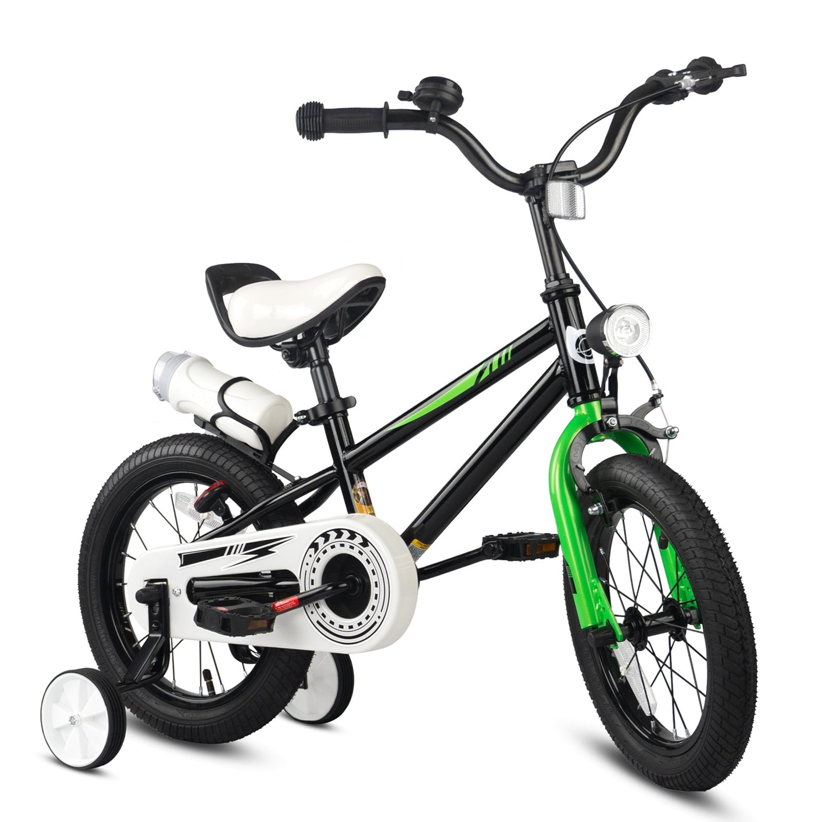GLAF 12 14 16 Inch Boys Bike with Training Wheels & Water Bottle Holder, for Kids Ages 2-7 Years, Durable Construction, Green