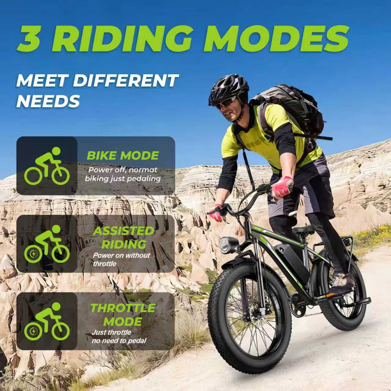 Electric Bike for Adults, 26*4.0 Fat Tire E-Mountain Bicycle,Peak 1500W Motor 48V 15.6Ah 7-Speed Ebike UL2849