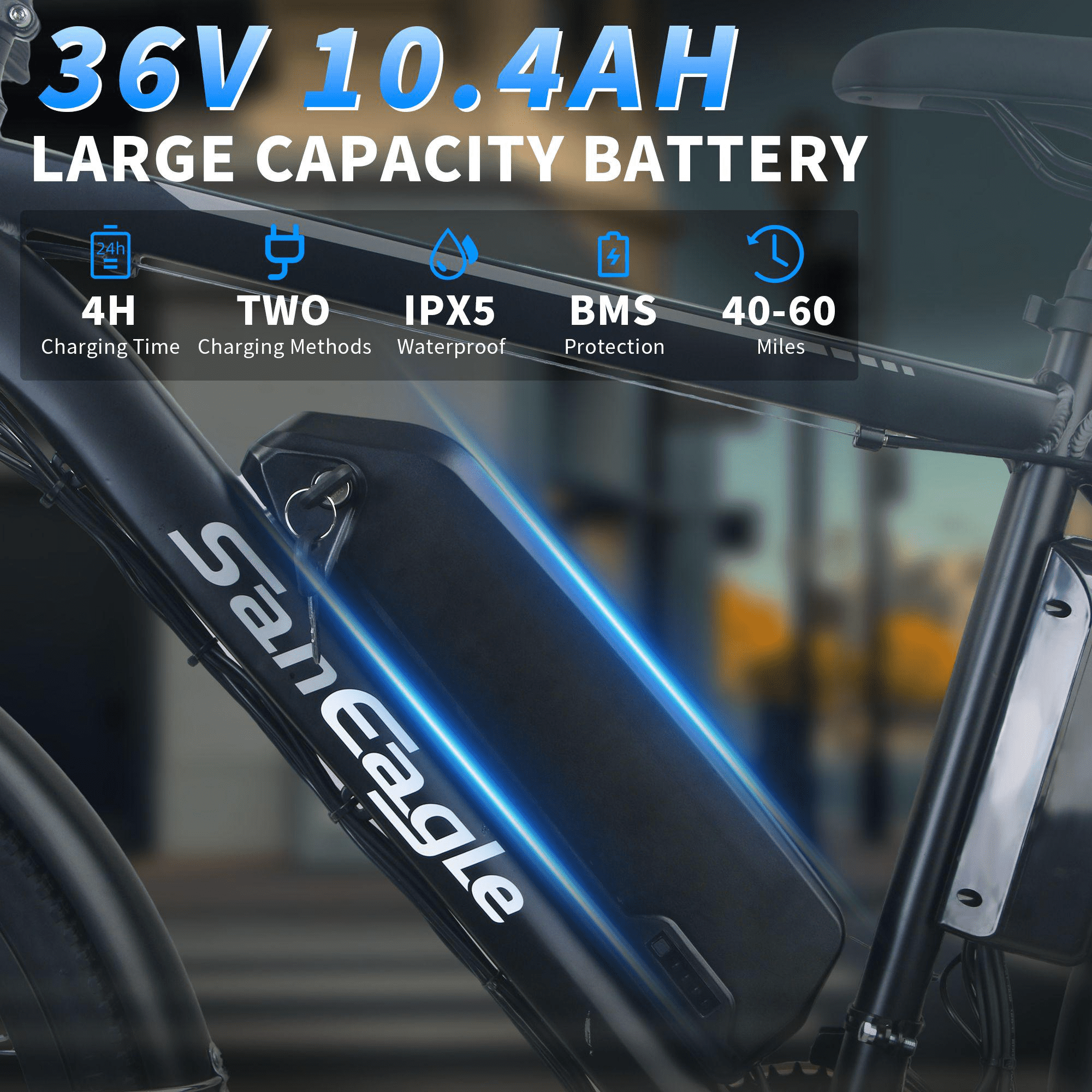 Saneagle 700W City Electric Bike for Adults, 36V 10.4Ah Removable Battery, 26 Commuter E-Bike, Shimano 21 Speed, UL 2849 Certified, Black