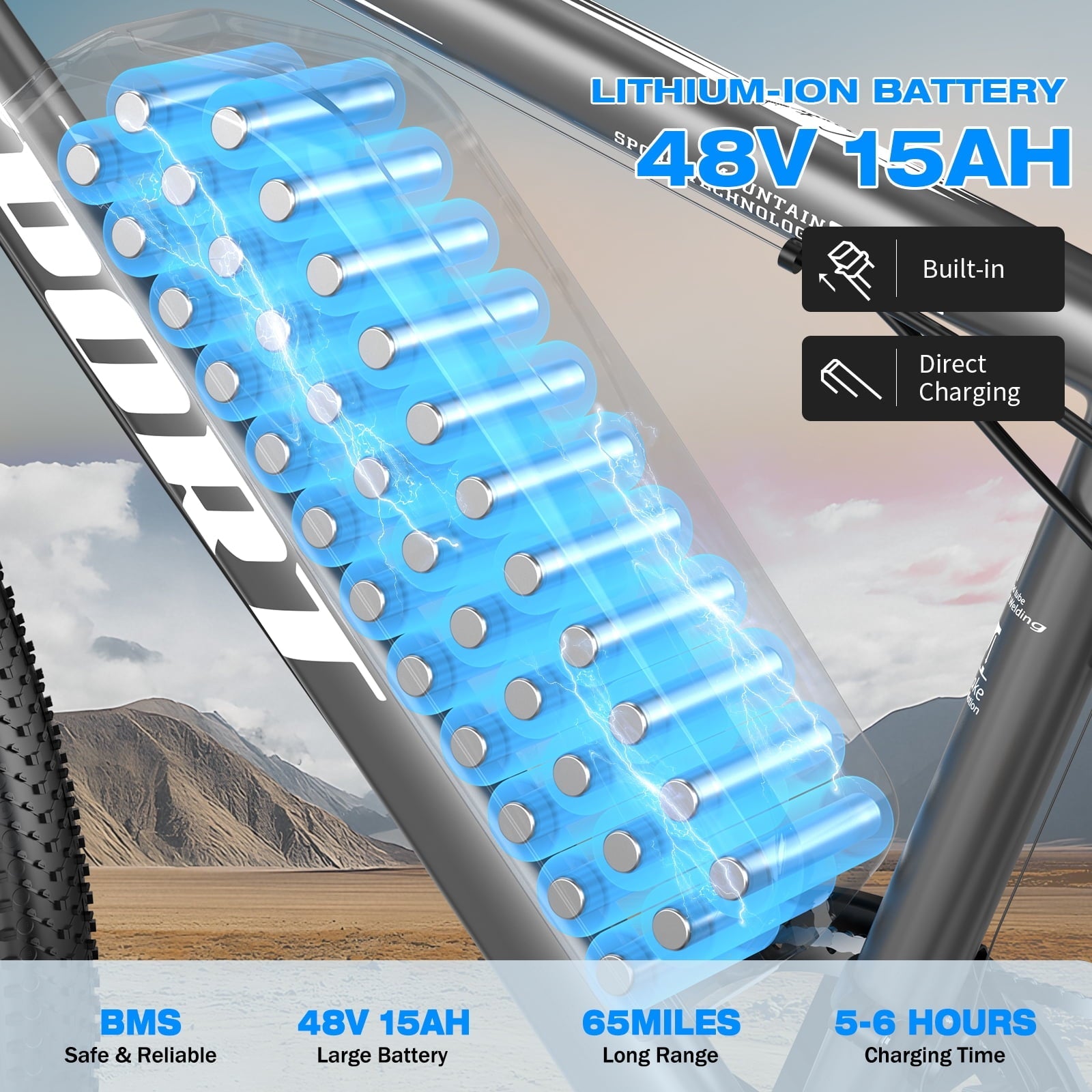 1500W Peak 750W Electric Bicycle 48V 15Ah,26'' Mountain Ebike 30MPH 65Miles Range,Removable Battery Adult Electric Bike UL2849