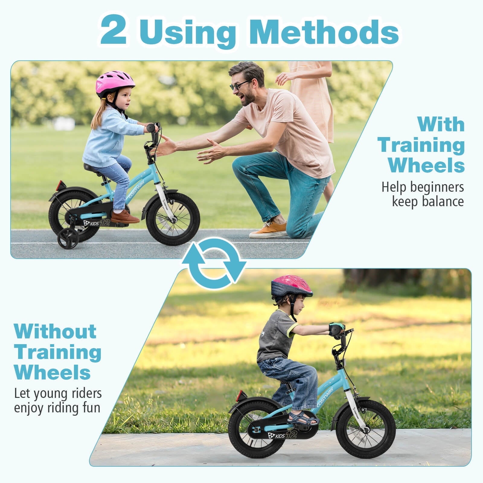 Costway 12 Kids Bike for 3-4 Years Old Boys & Girls with Adjustable Seat Handbrake Reflectors Blue