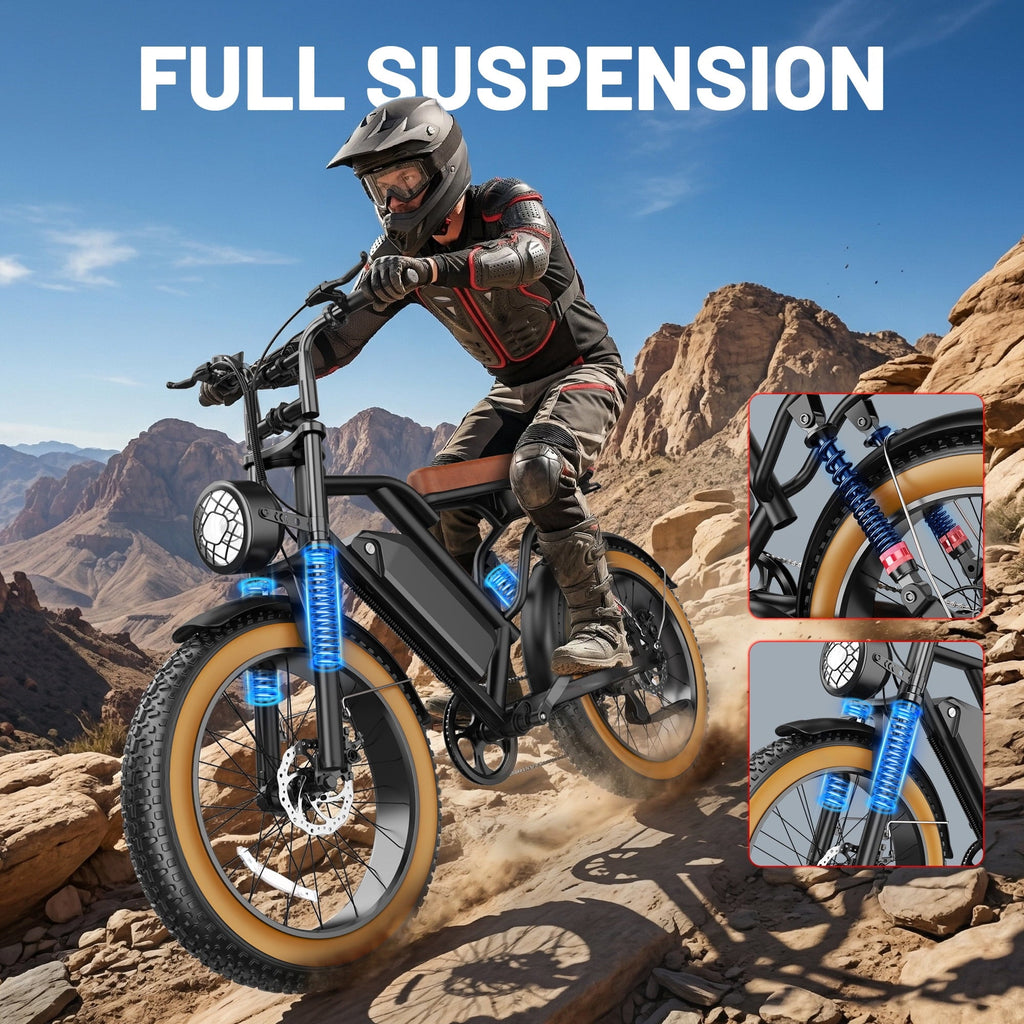 UL2849 Electric Bike for Adults - Peak 2000W Motor, 20x4 Fat Tire,48V/25AH, Full Suspension, 7-Speed