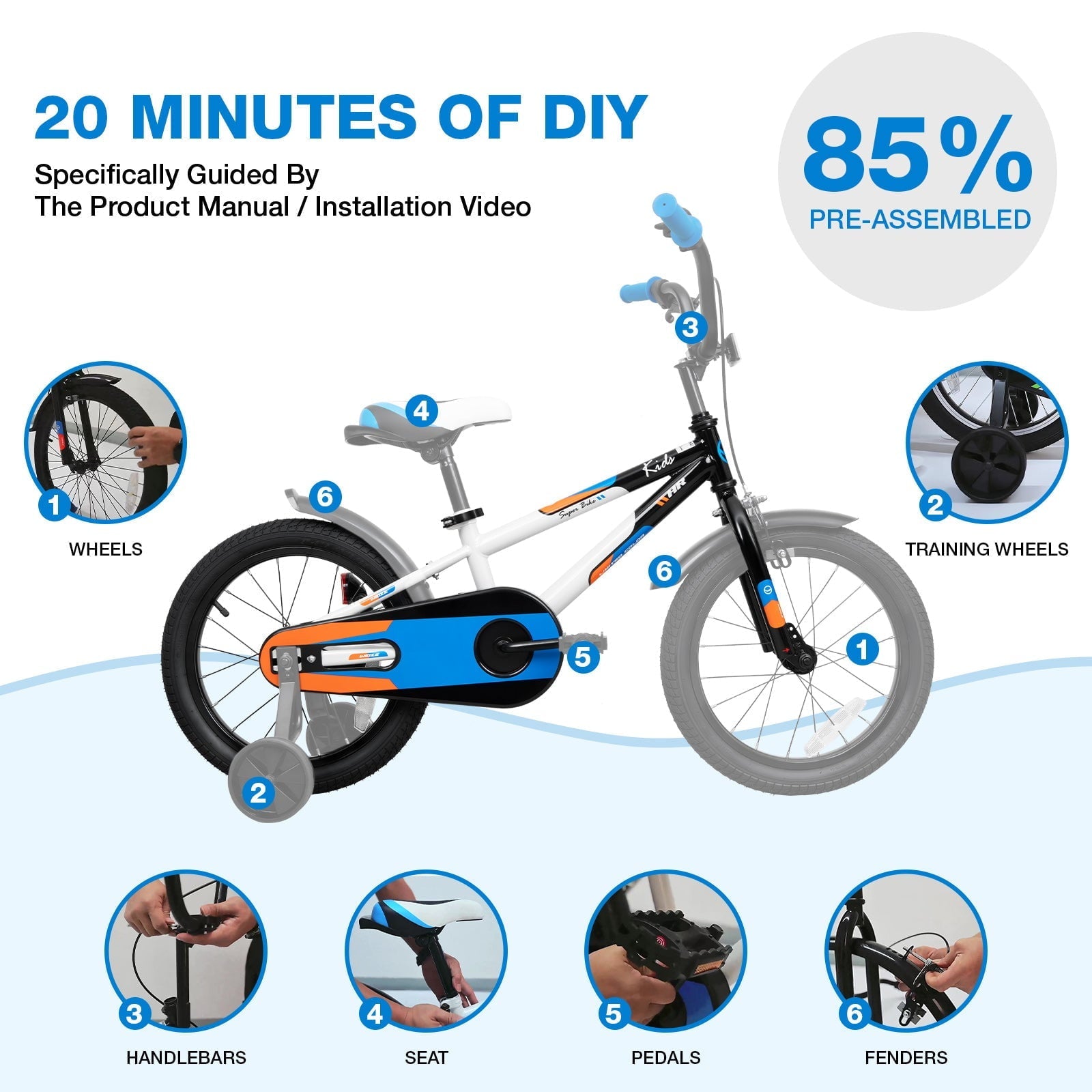 Hykolity Kids Bike, 16 Inch Children Bicycle for Boys & Girls Ages 4-6 Years Old, Rider Height 38-48 Inch, Sport Bike BMX Freestyle Handlebar Black Green