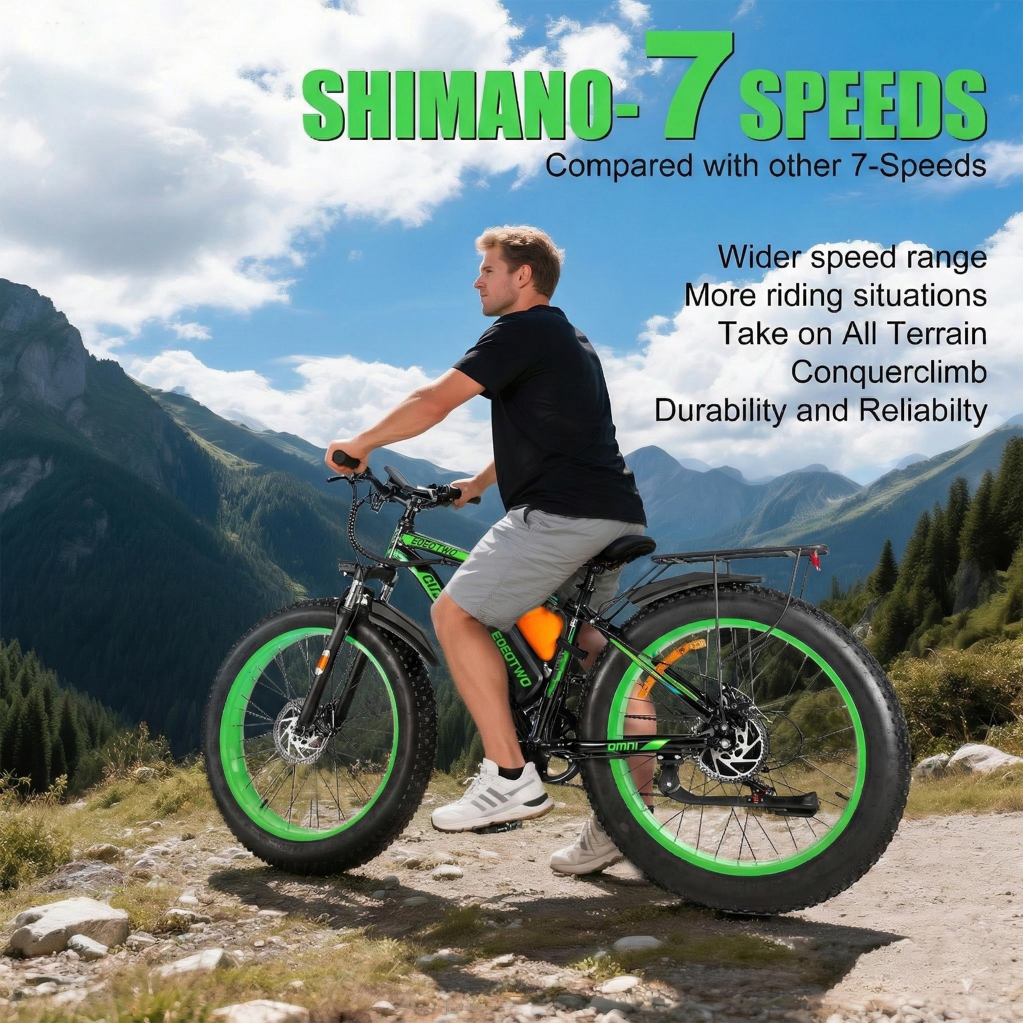 EOEOTWO 26 Fat Tire Electric Bike for Adults, 1500W Peak Motor, 48V 20Ah Battery Mountain Bike, 30 MPH Top Speed, Front Suspension & Dual Disc Brakes, 330 lbs Max Load All-Terrain E-Bike UL 2849