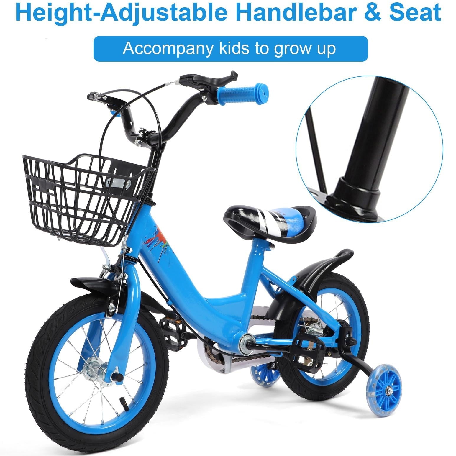 12 inch Kids Bike with Training Wheels, Children Bike with Adjustable Handlebar, Kids Bicycle for Boys Girls Toddlers Age 3-5, 2-in-1 Red Toddler Bike