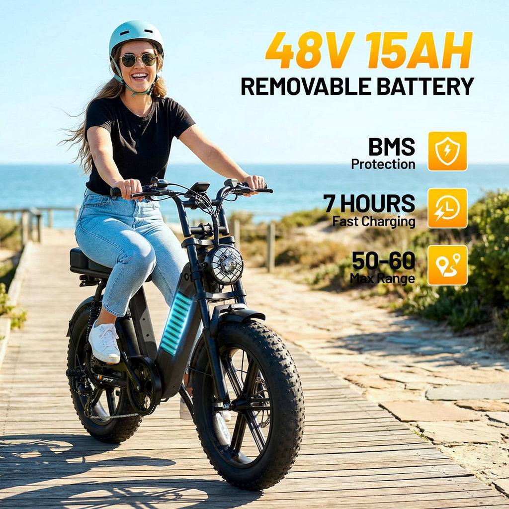 TST Electric Bike for Women, 20x4 Fat Tire, E Mountain Bike, 750W Motor 48V/15AH UL2849, Dual Hydraulic Disc Brakes, Full Suspension