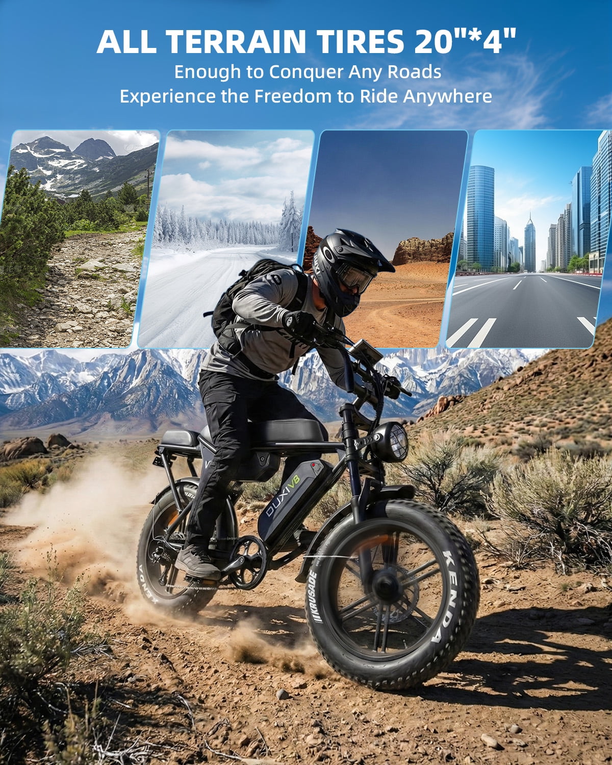 OUXI V8 Electric Bike for Adults, 20 Fat Tire Electric Mountain Bike Peak 750W, 48V 15Ah Battery, UL2849
