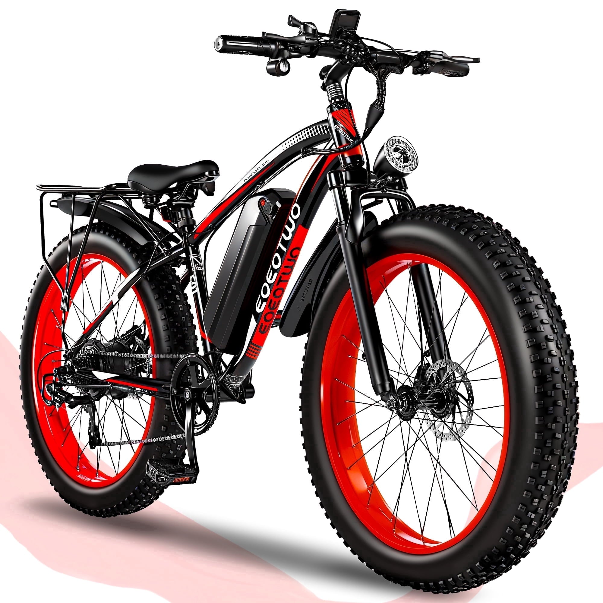 EOEOTWO 26'' Fat Tire Electric Mountain Bike for Adults, 1500W 48V 15Ah Battery, 60Miles Long Range, 34MPH High-Speed  Cruiser Ebike, All-Terrain Bicycle with Front Suspension & LED Display UL2849