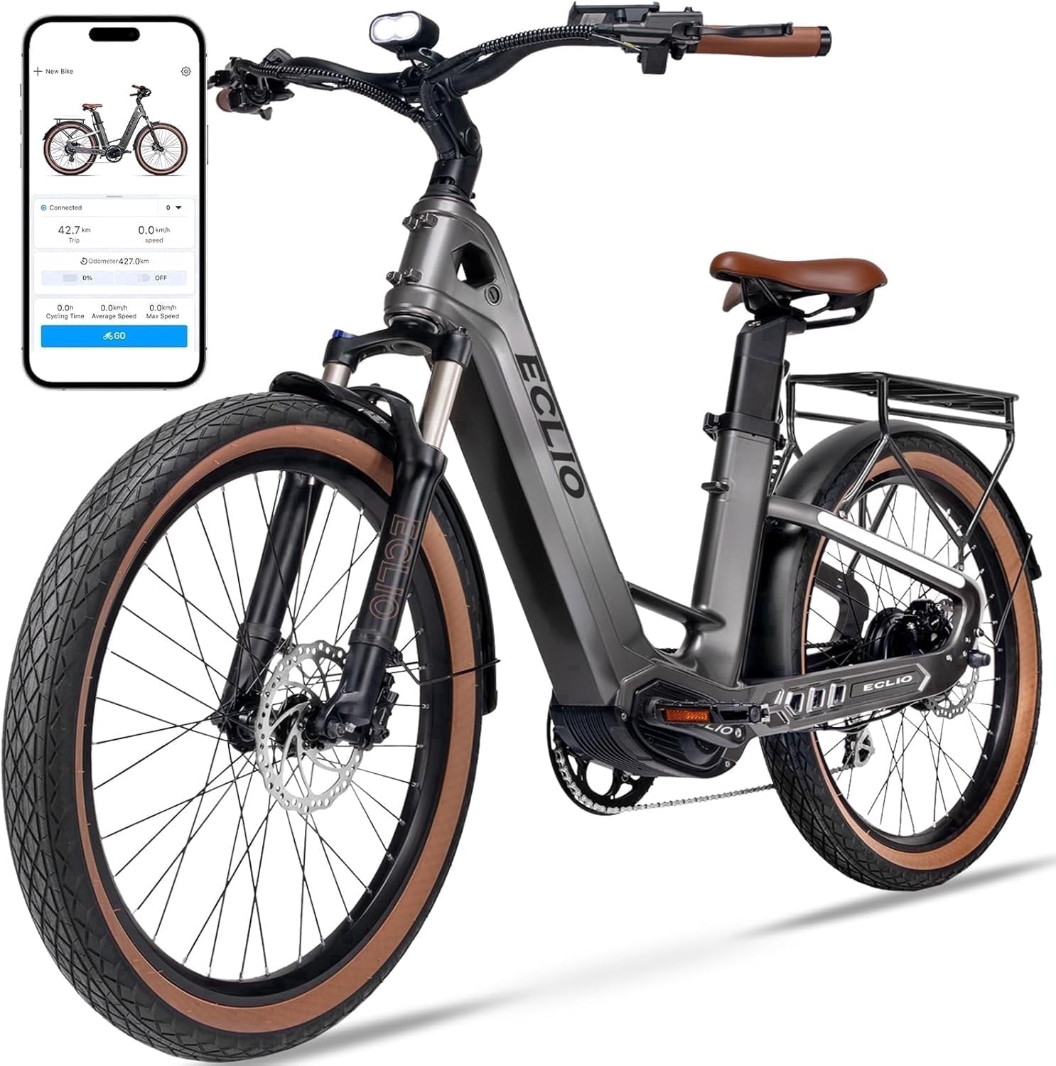 26 Carbon Fiber Electric Bike for Adults, 750W Motor 24MPH Lightweight Commuter E-Bike, 48V Dual Battery 128 Miles Long Range, 13+ Adult Electric Bicycle - Gray