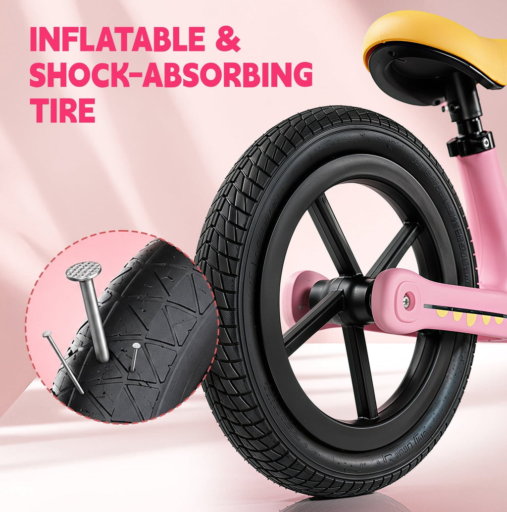 WLRETMCI 12 Kids Balance Bike, Glass Fiber Lightweight Toddler Bicycle for 2-5 Years Boys Girls, Pink