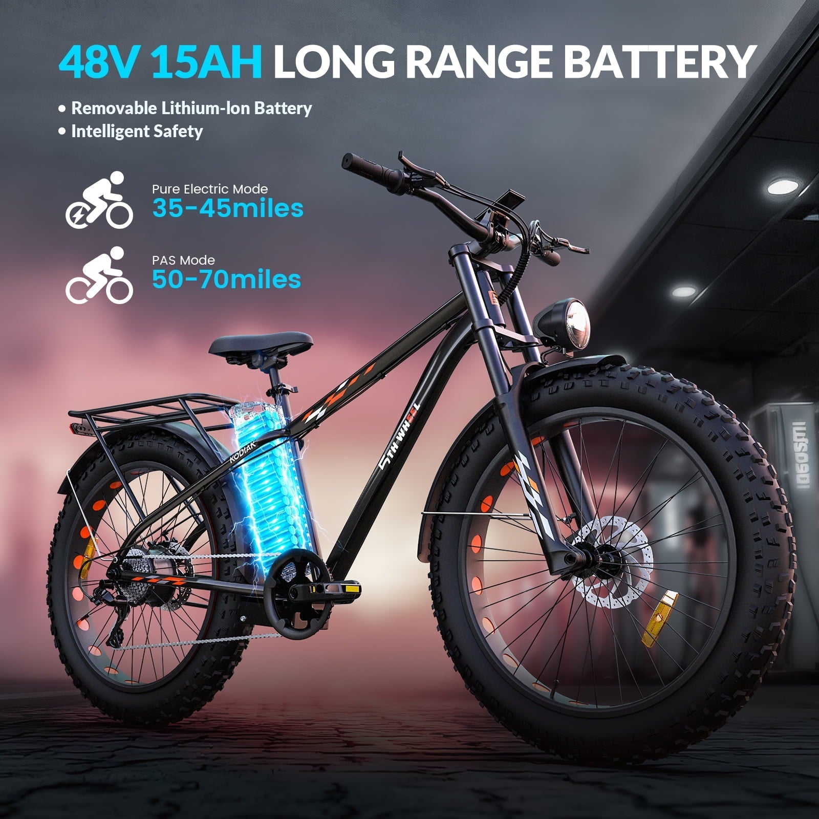 5TH WHEEL W29B 26 x 4 Fat Tire Electric Bike, 750W Motor Adult Ebike with 48V 15Ah Removable Battery, Electric Mountain Bicycle with 7 Speed, UL2849