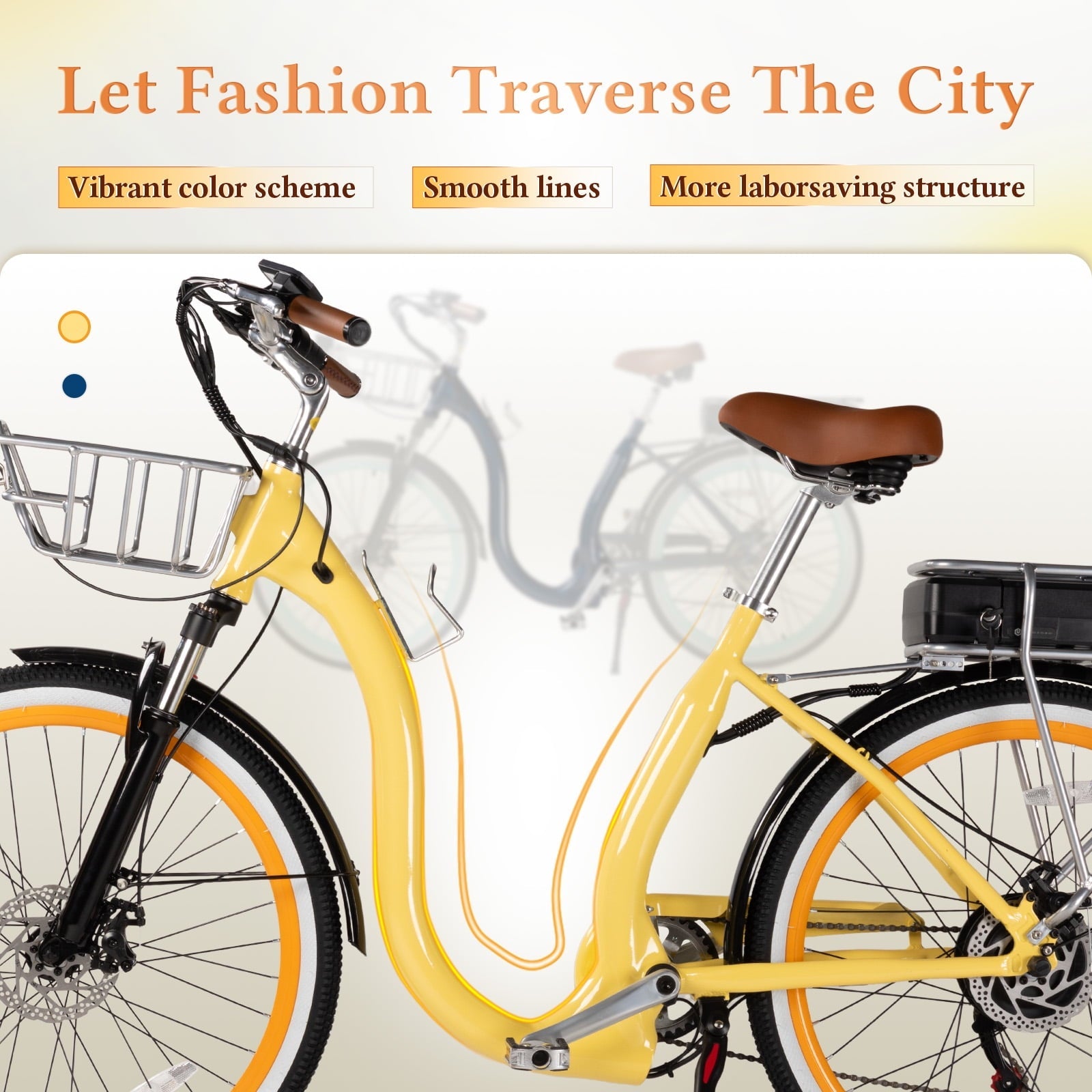 26 Inch Cruiser Electric Bike, E-Bike for Adults with 48V 15.6AH Removable Battery, Step Through Ebike for Women Men UL2849- Blue