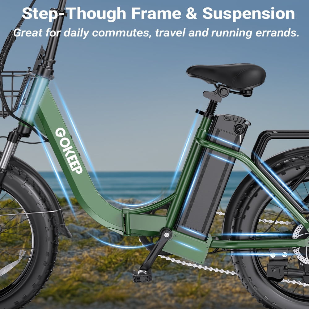 GOKEEP Folding Electric Bike for Adult, 52V 13Ah Removable Battery, 20 Fat Tire & Front Suspension Electric Bicycles, 7-Speed Commuter Ebike, UL2849, Black