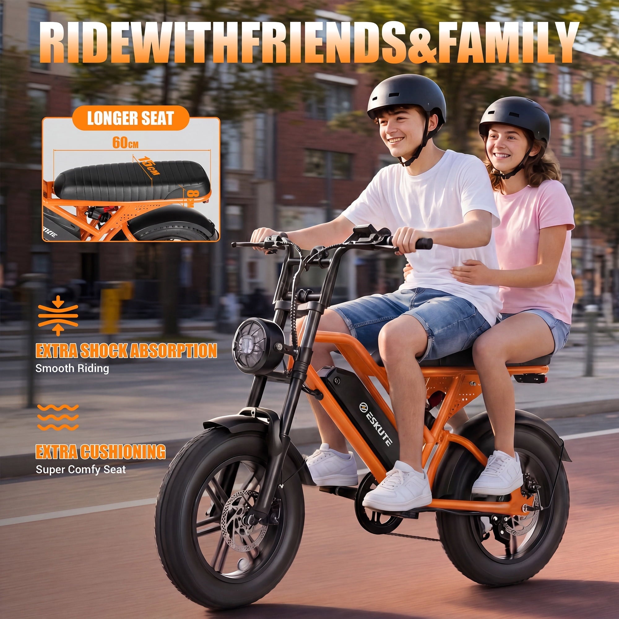 ESKUTE V100 Electric Bike for Teens Adults Students, 750W 28 Mph 48V 13 Ah,16x4.0 Fat Tire E Bicycle, 7-Speed Dual Suspension Mountain EBike Black, UL2849