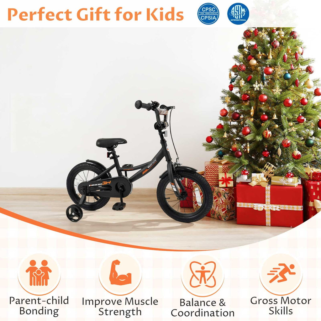 Costway 18 Inch Kids Bike with Training Wheels, Dual Brakes, Adjustable Seat & Handlebar Height Pink