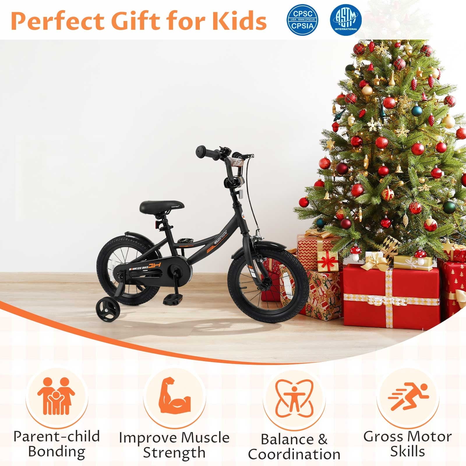 Costway 18 Inch Kids Bike with Training Wheels, Dual Brakes, Adjustable Seat & Handlebar Height Pink