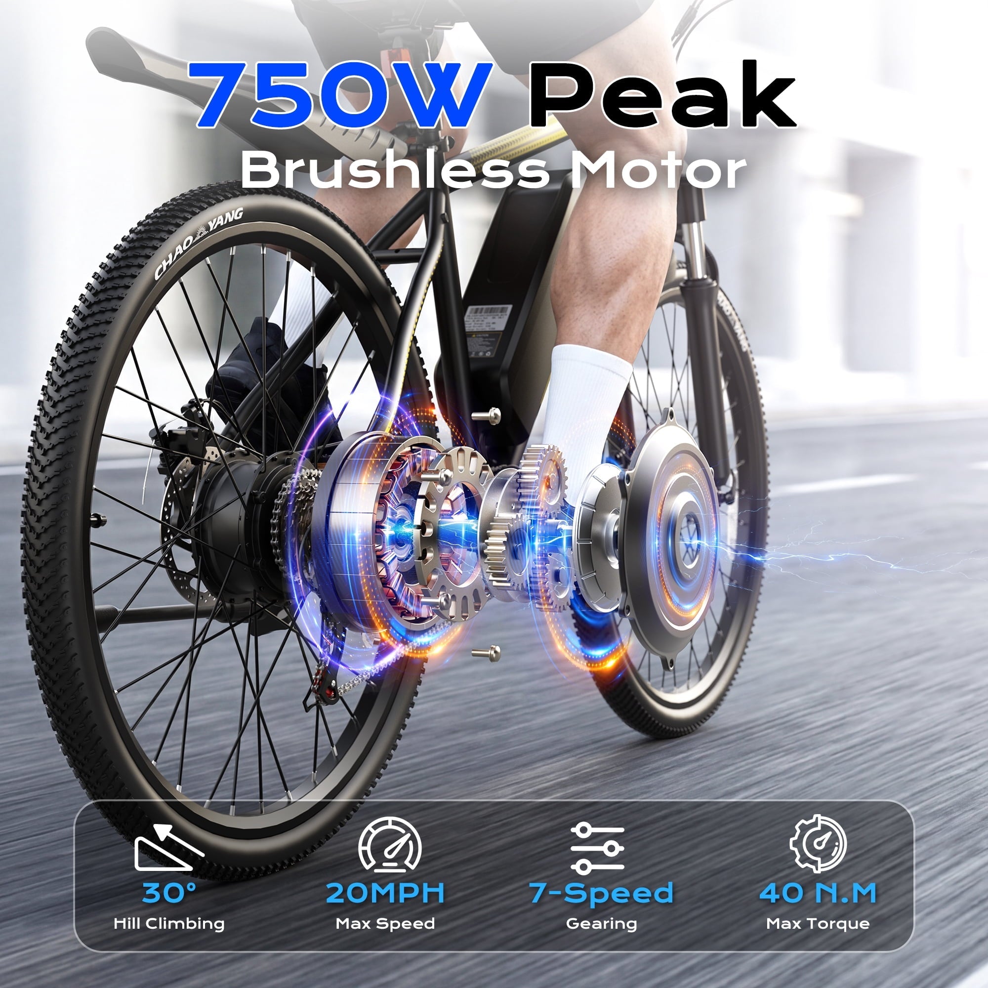 VIPDRIVE Electric Bike for Adults, 26'' 750W Peak Ebike, 48V 7.8AH Removable Battery .Up to 40 Miles 20MPH Electric Mountain Bike .Front Fork Suspension .UL2849