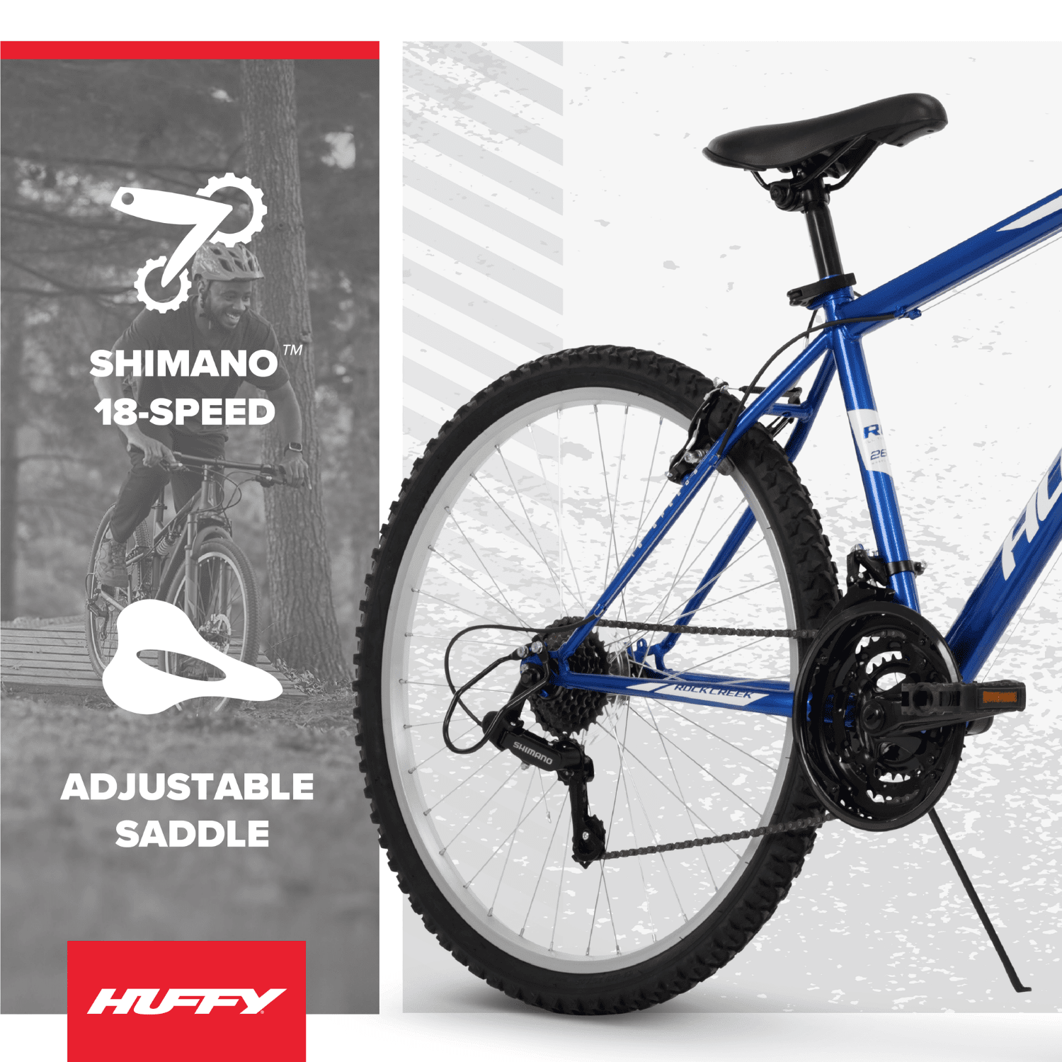 Huffy 26” Rock Creek Mountain Bike, Fits Riders 60”+, Blue, Adult, Men's