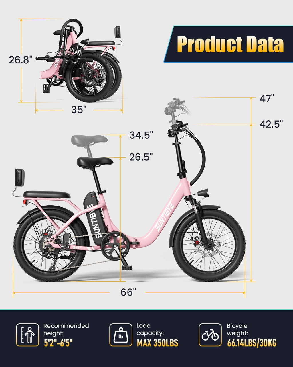 SUNTIBYE SE1 Folding Electric Bike for Adults, 1000W Motor, 28MPH, 48V 15Ah Battery, 20 Fat Tire E-Mountain Bike, UL2849, Black