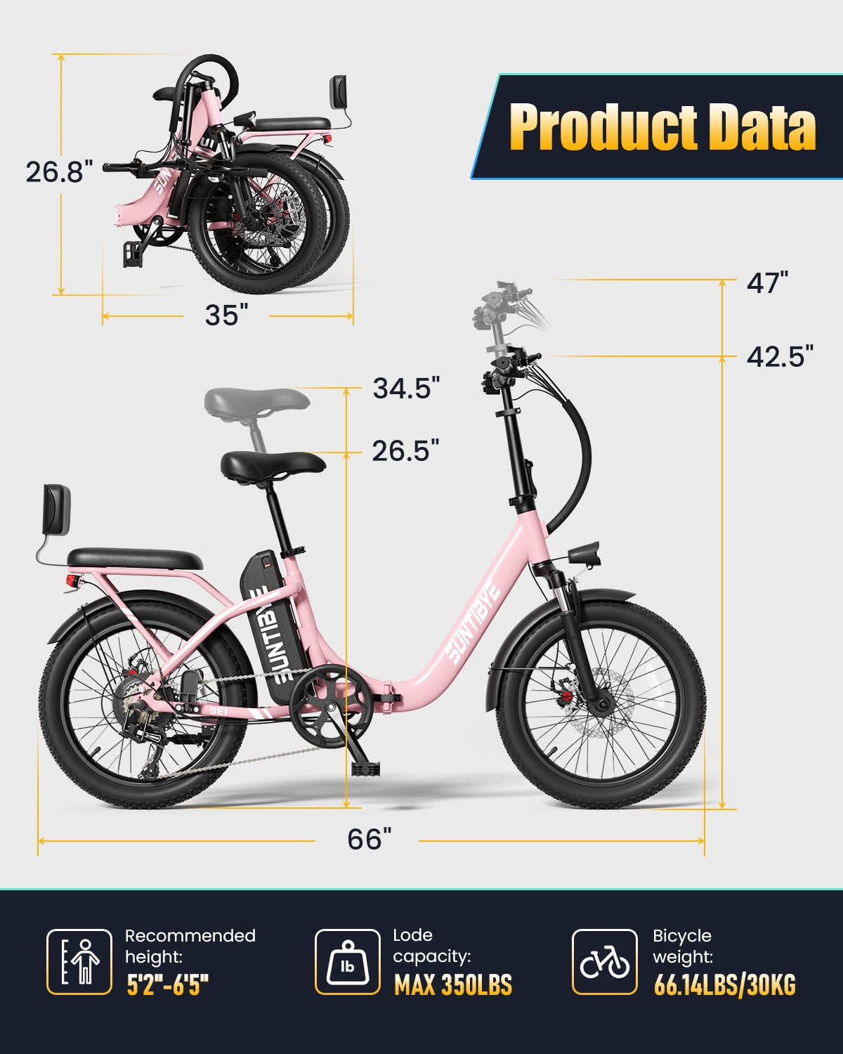 SUNTIBYE SE1 Folding Electric Bike for Adults, 1000W Motor, 28MPH, 48V 15Ah Battery, 20 Fat Tire E-Mountain Bike, UL2849, Black