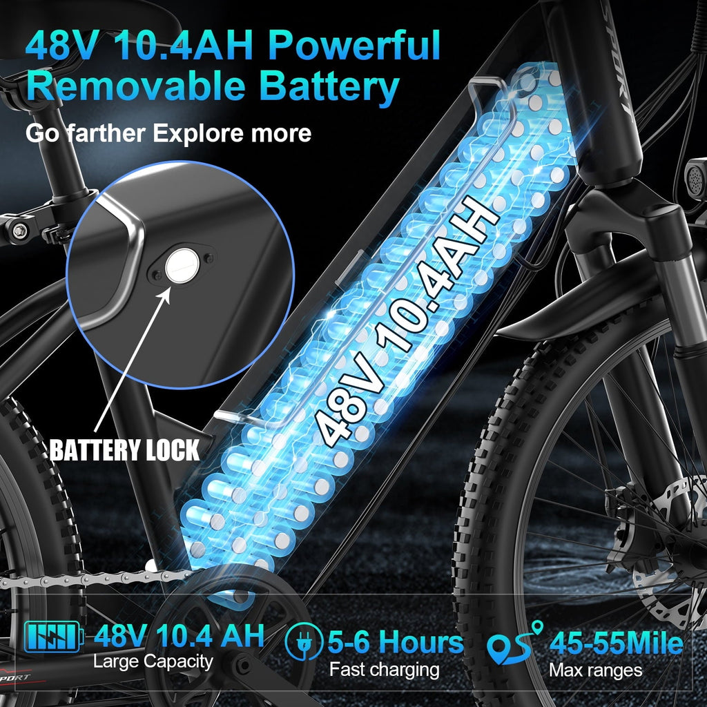AZHAR G29 Electric Bike for Adults, 26 E-Mountain Bicycle,750W,Peak 1200W Motor 48V 10.4Ah Ebike UL2849