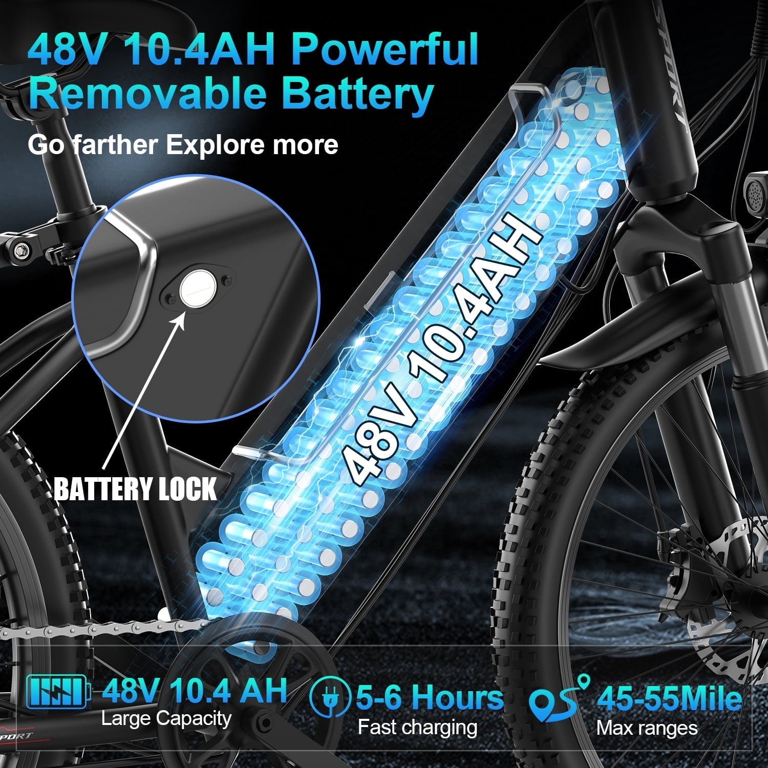 AZHAR G29 Electric Bike for Adults, 26 E-Mountain Bicycle,750W,Peak 1200W Motor 48V 10.4Ah Ebike UL2849