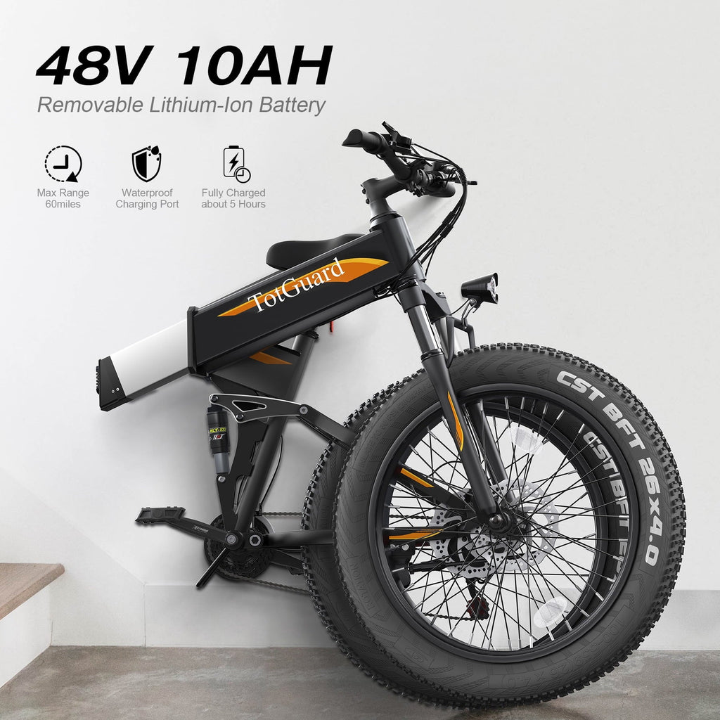 TotGuard 26x4 Electric Bike, Fat Tire 500W Ebike, Foldable Electric Bicycles E Bikes for Adults Electric 48V 10Ah Battery, Dual Shock Absorber, Lockable Fork UL2849