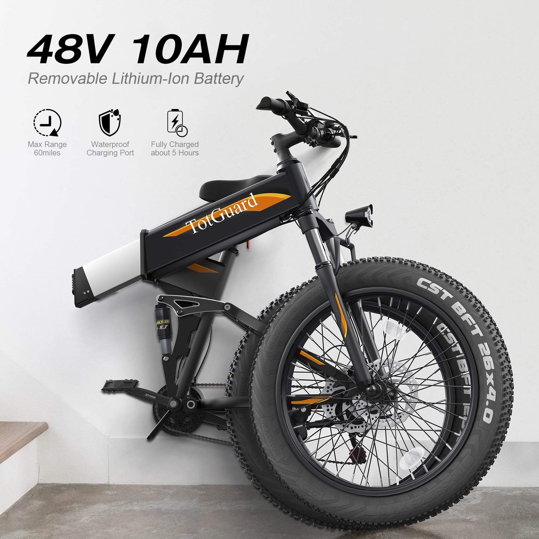 TotGuard 26x4 Electric Bike, Fat Tire 500W Ebike, Foldable Electric Bicycles E Bikes for Adults Electric 48V 10Ah Battery, Dual Shock Absorber, Lockable Fork UL2849